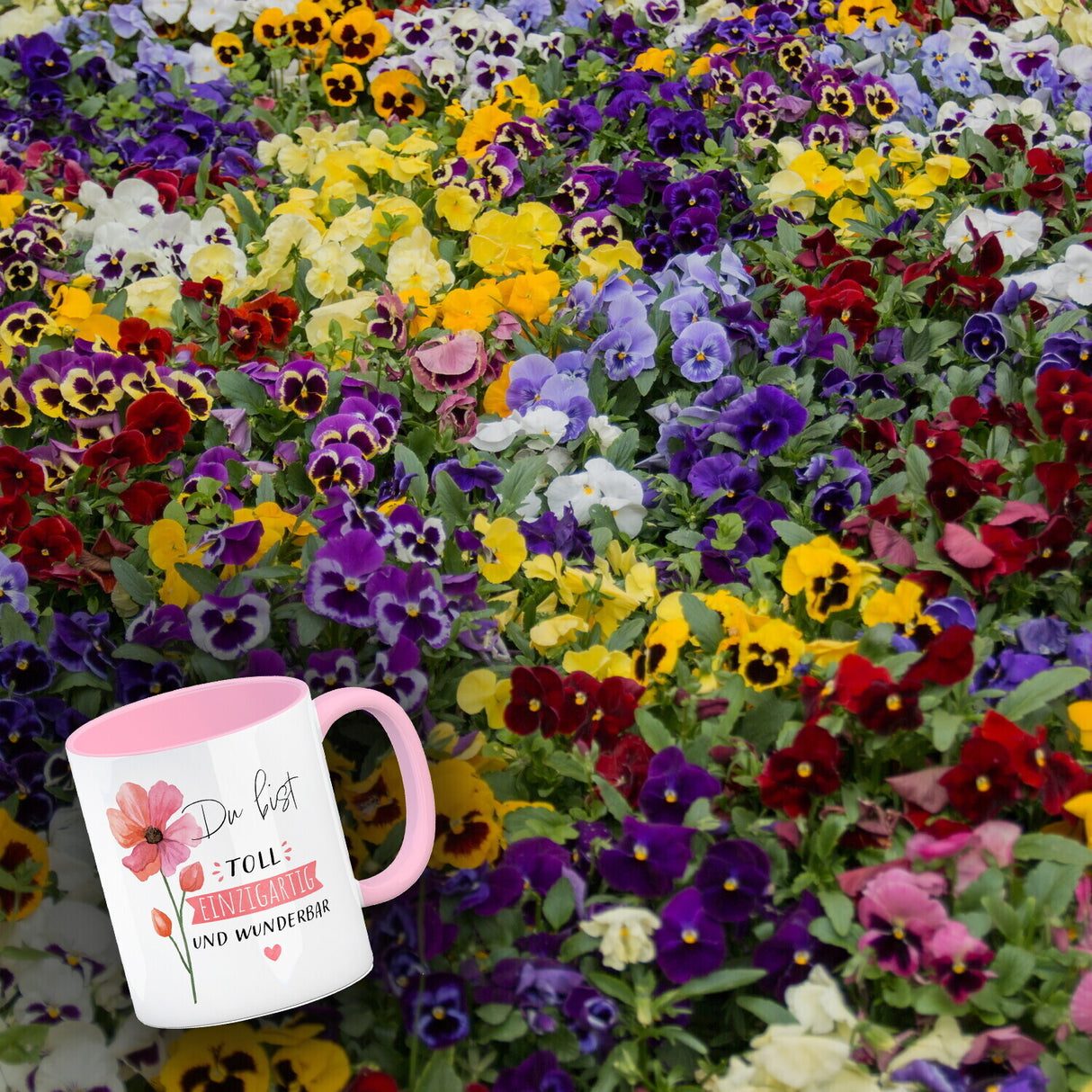 Blume Kaffeebecher mit Spruch Du bist toll einzigartig und wunderbar