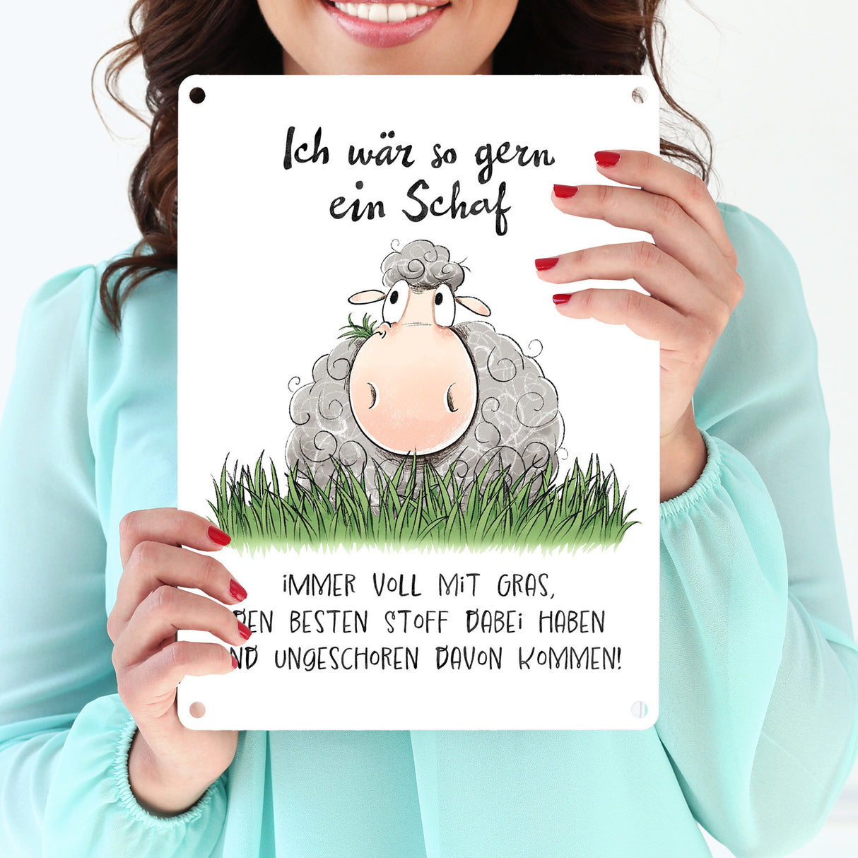 Schaf Metallschild in 15x20 cm mit Spruch ich wär so gern ein Schaf