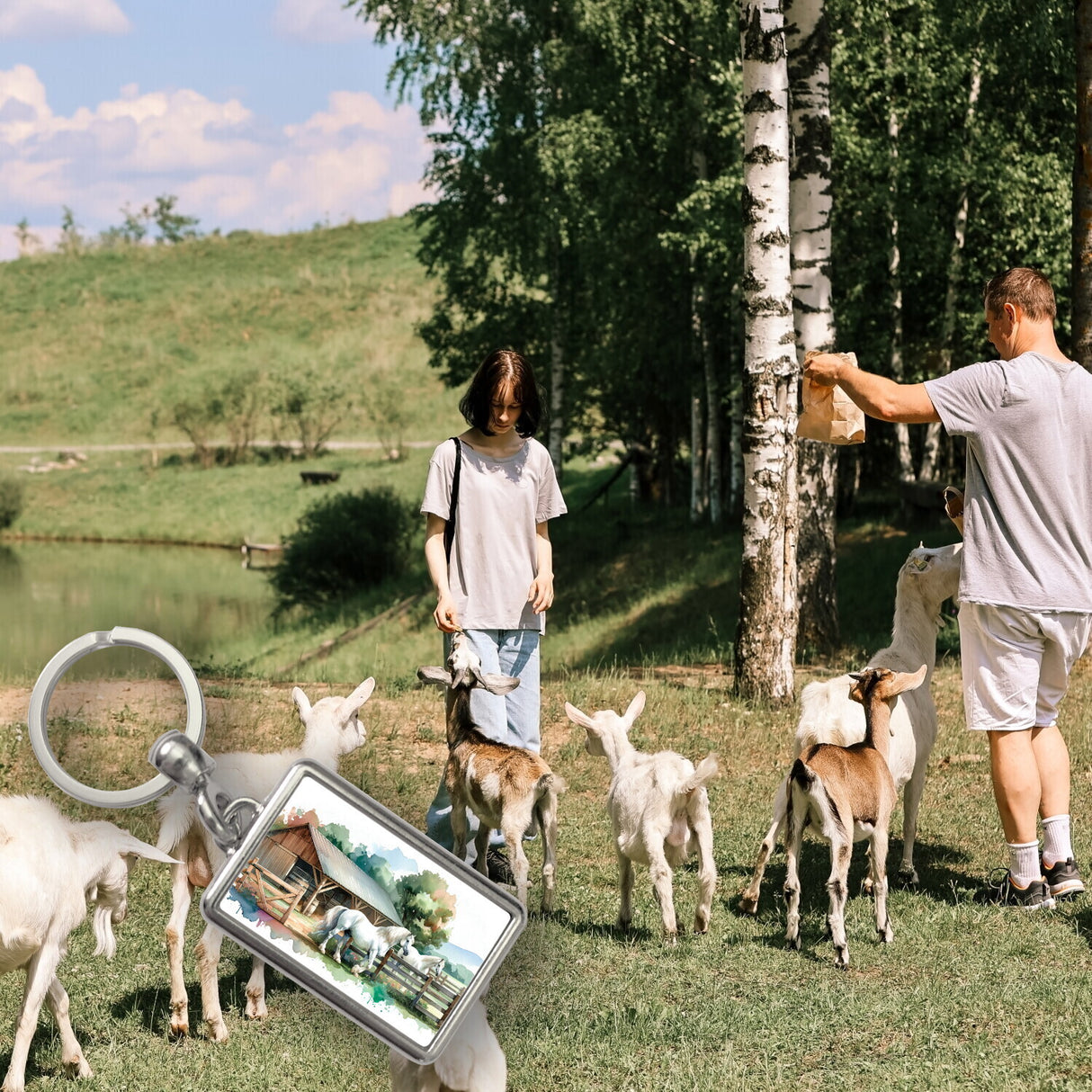 weiße Pferde auf der Koppel Schlüsselanhänger
