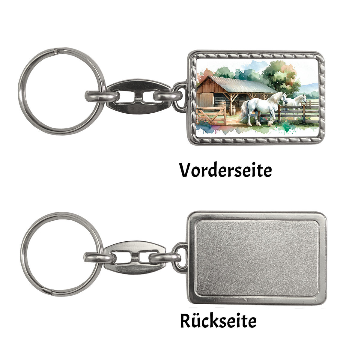 weiße Pferde auf der Koppel Schlüsselanhänger