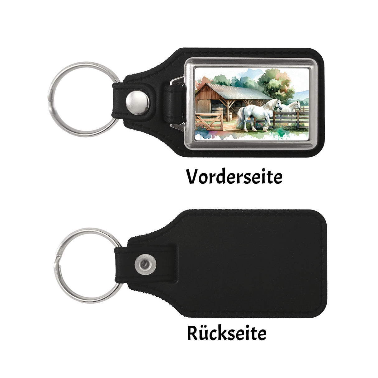 weiße Pferde auf der Koppel Schlüsselanhänger