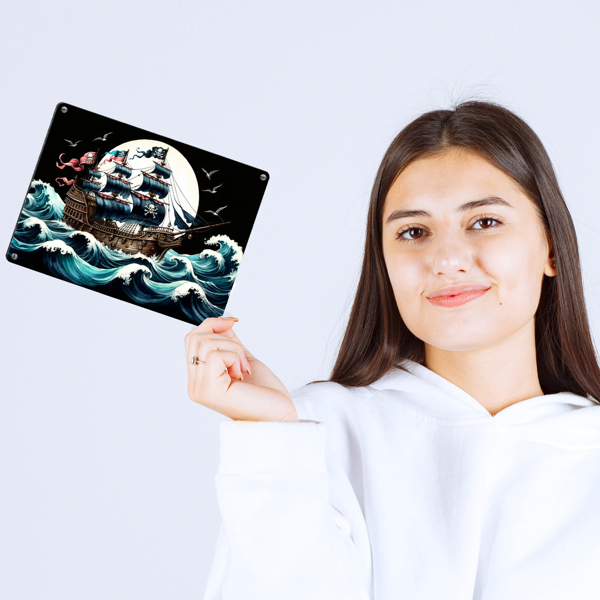 Piratenschiff auf hoher See Metallschild in 15x20 cm
