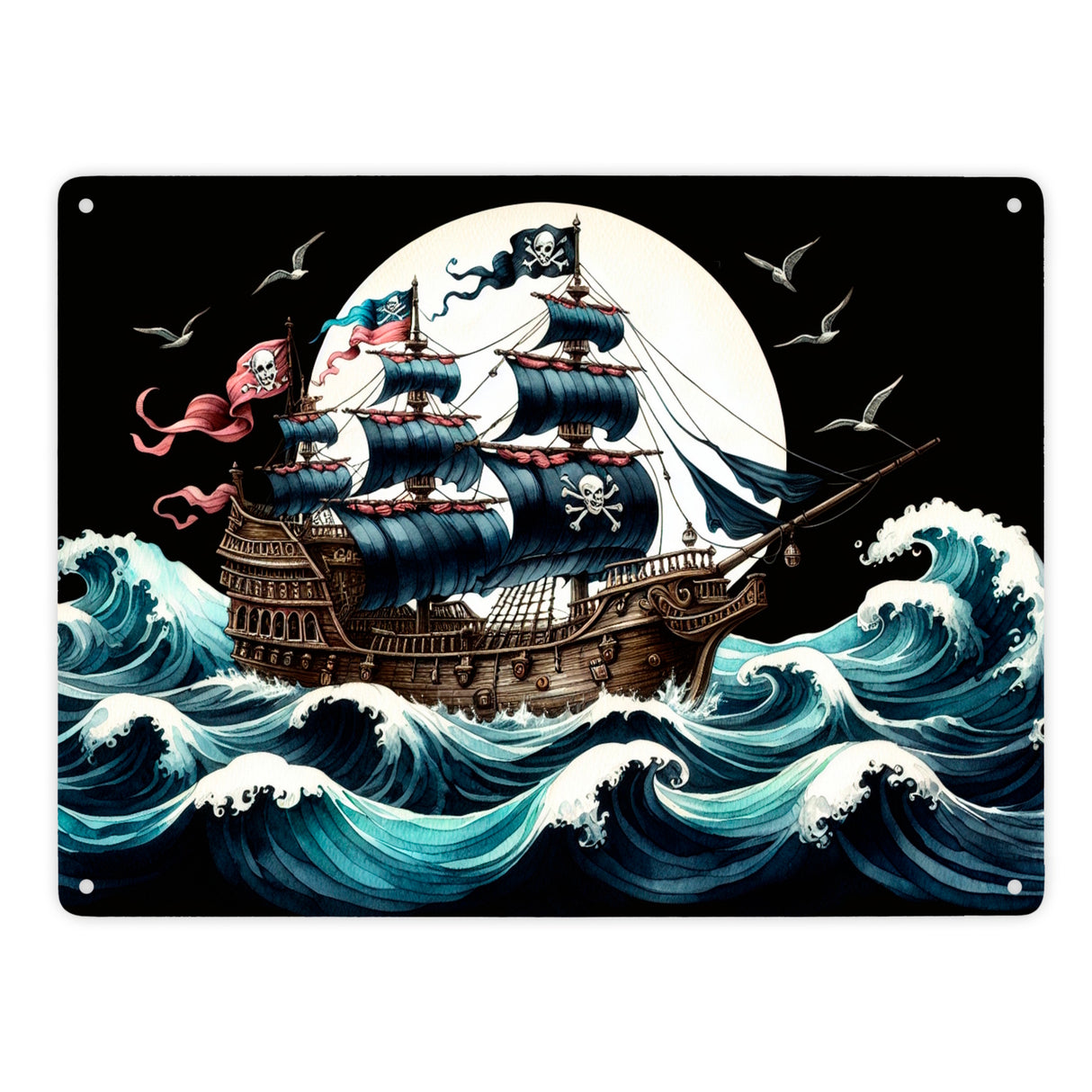Piratenschiff auf hoher See Metallschild in 15x20 cm