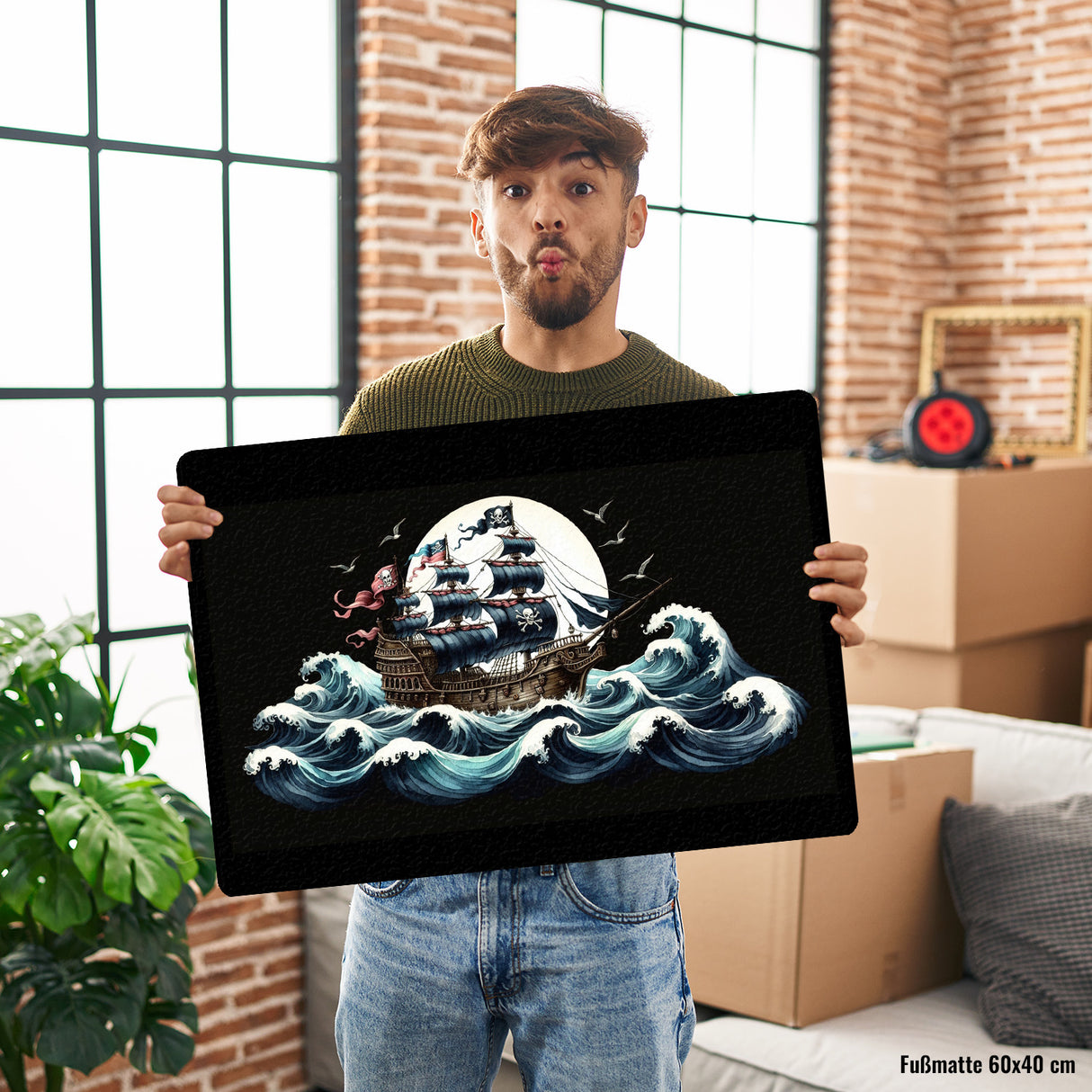Piratenschiff auf hoher See Fußmatte in 35x50 cm ohne Rand