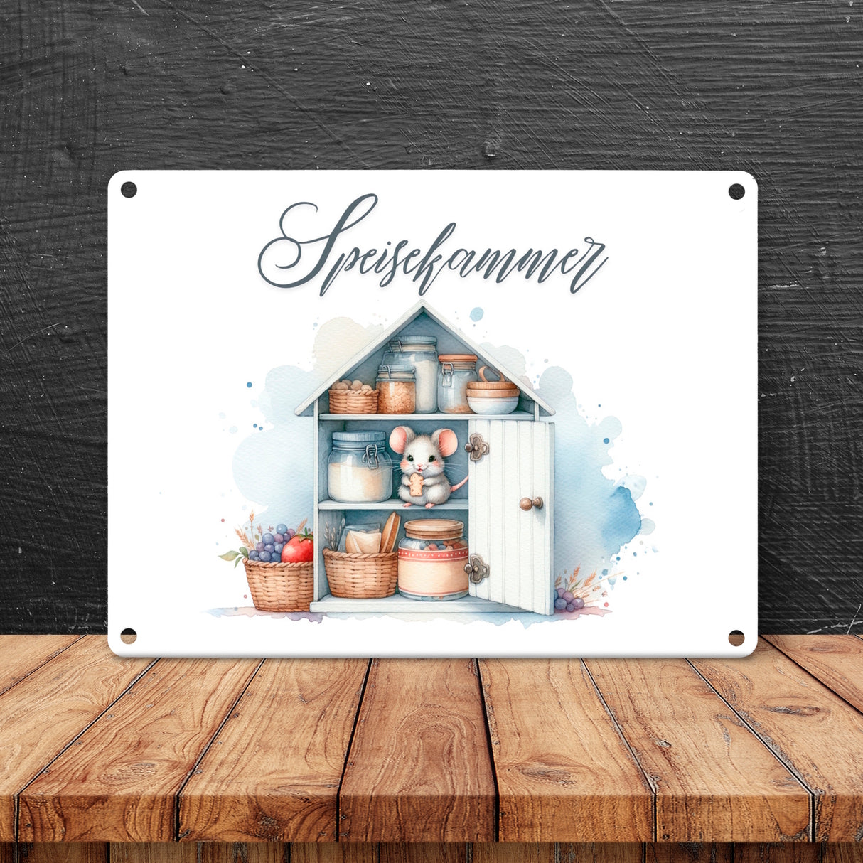 Speisekammer mit Maus Metallschild in 15x20 cm