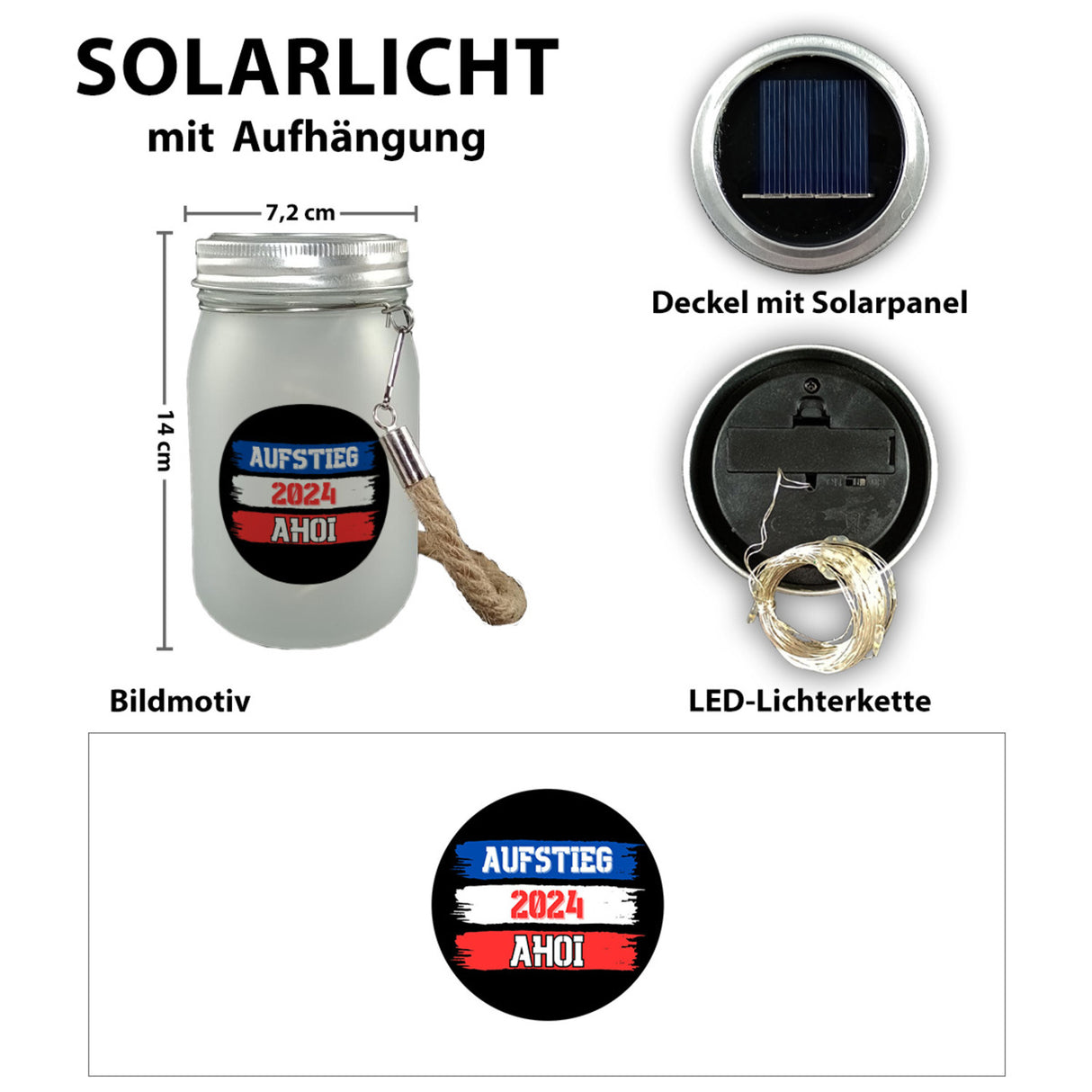 Kiel Aufstieg 2024 Solarlicht mit Spruch Ahoi