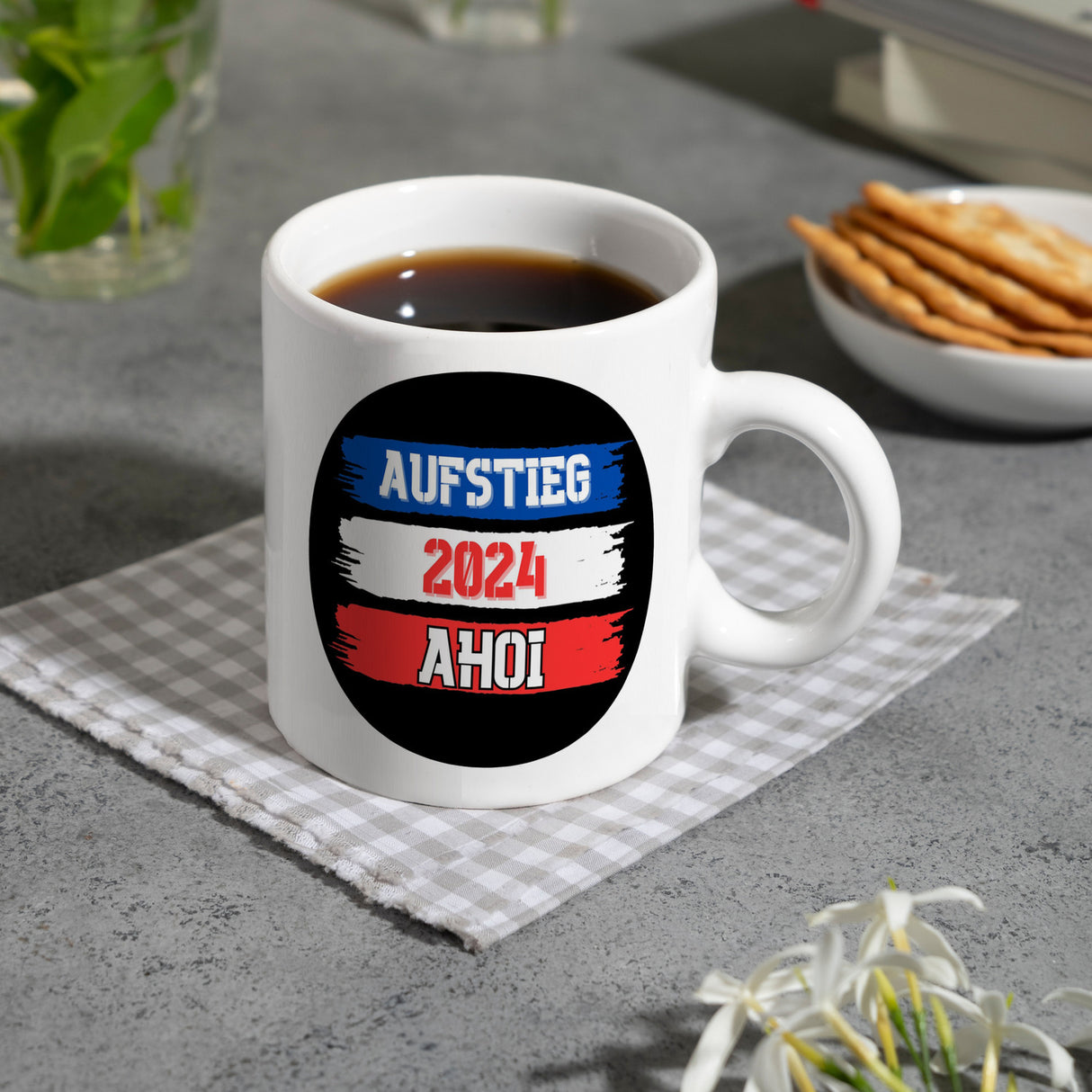 Kiel Aufstieg 2024 Kaffeebecher mit Spruch Ahoi