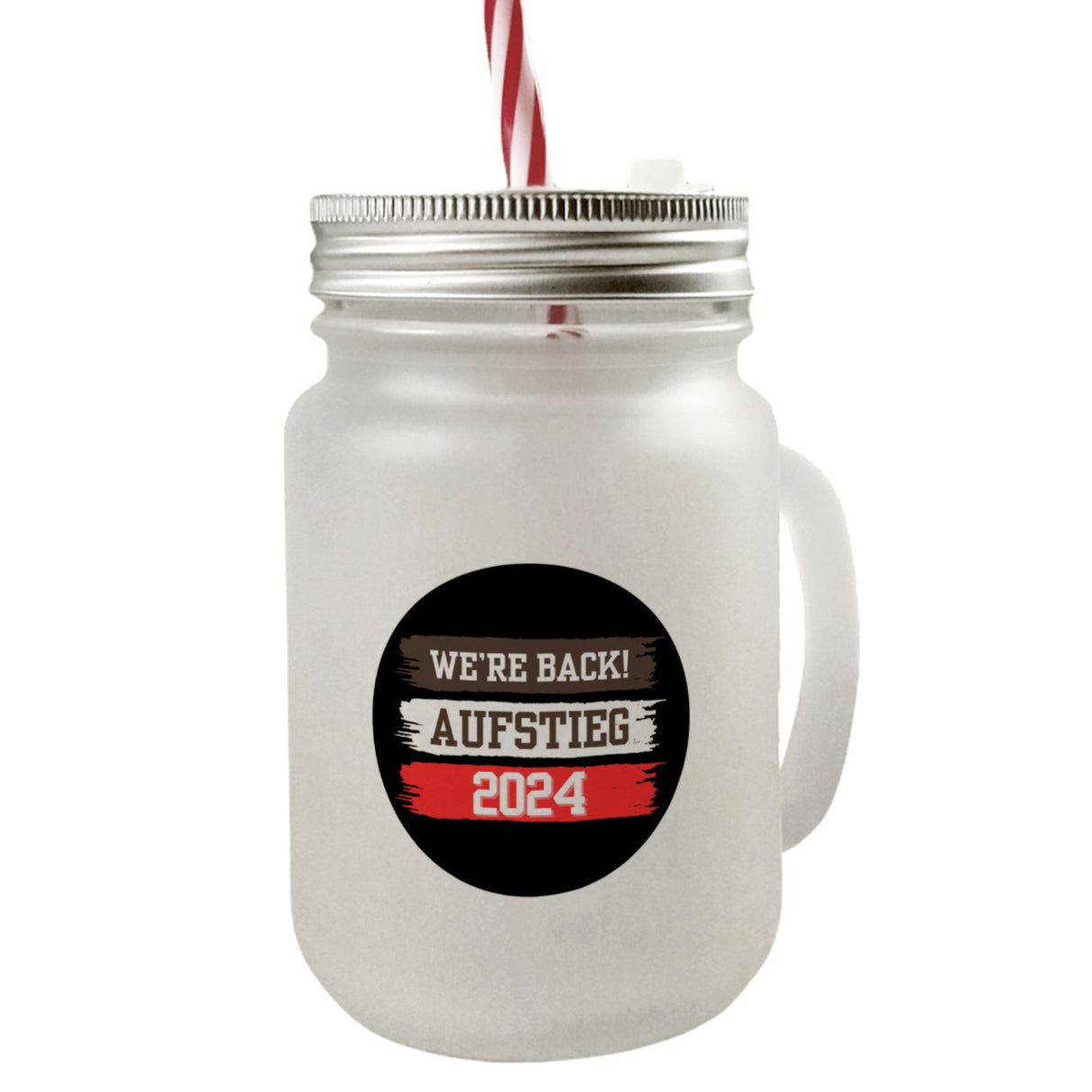 St. Pauli Aufstieg 2024 Trinkglas mit Bambusdeckel mit Spruch We're back