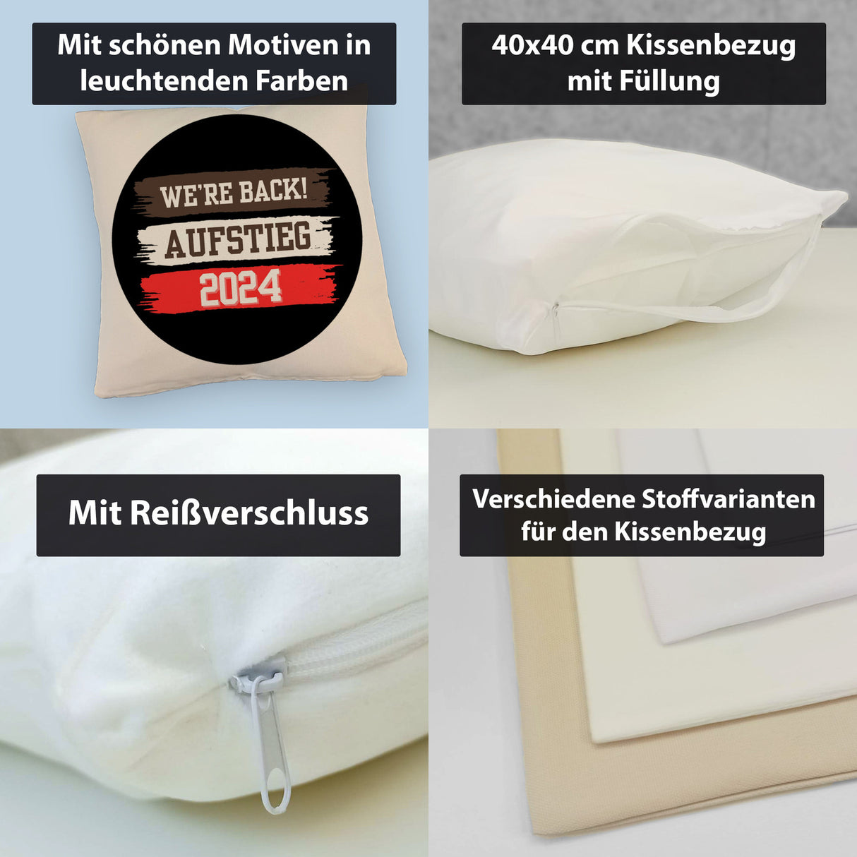 St. Pauli Aufstieg 2024 Kissen mit Spruch We're back