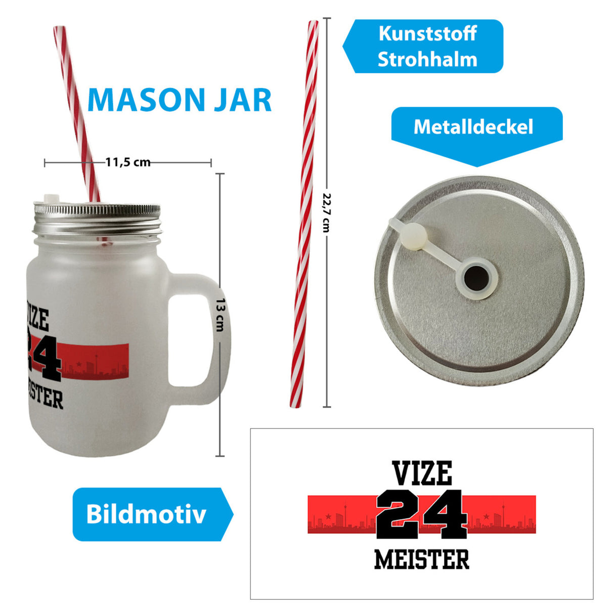 Stuttgart Brustring Trinkglas mit Bambusdeckel mit Spruch Vizemeister 2024