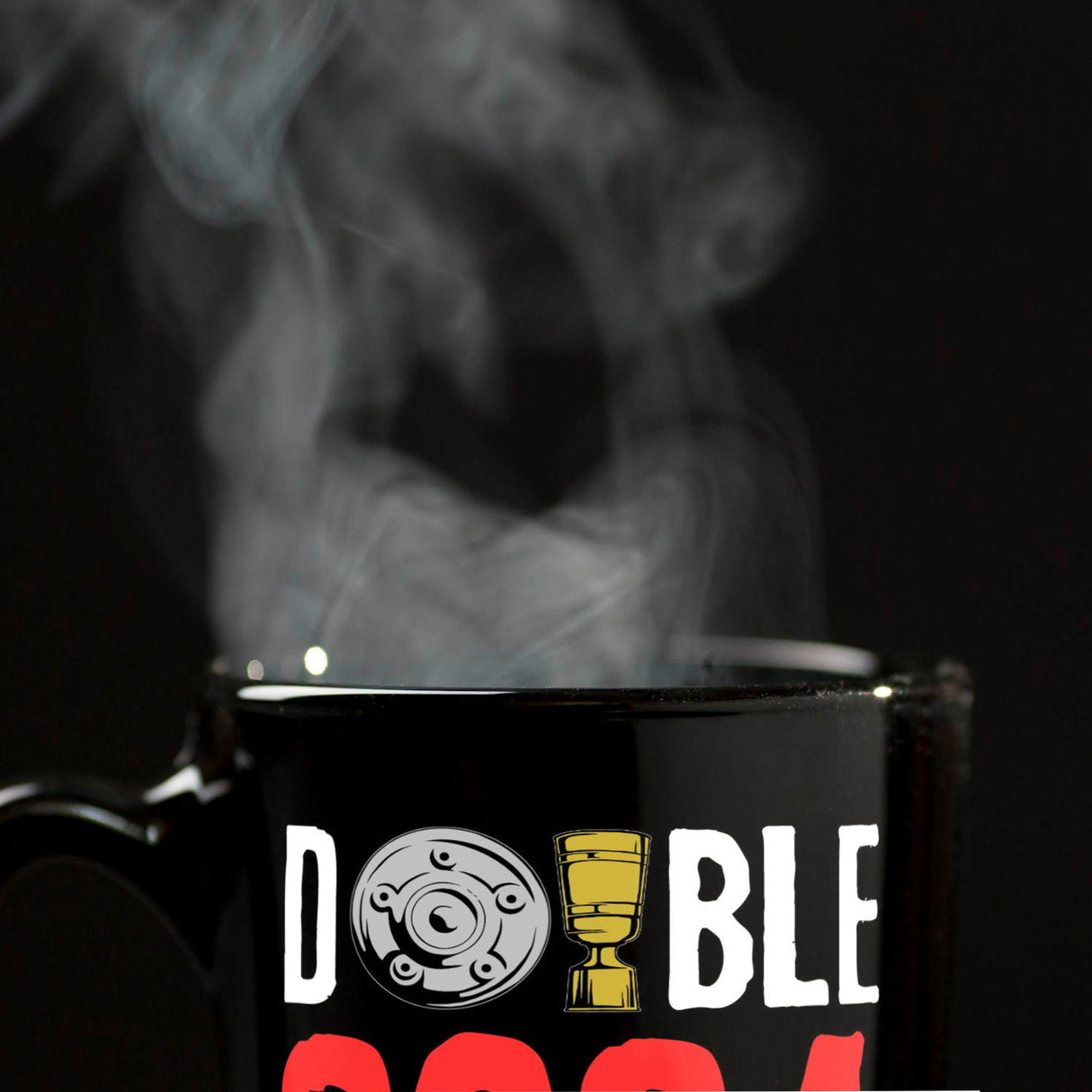 Leverkusen Double-Sieger Tasse in Schwarz mit Spruch Double 2024