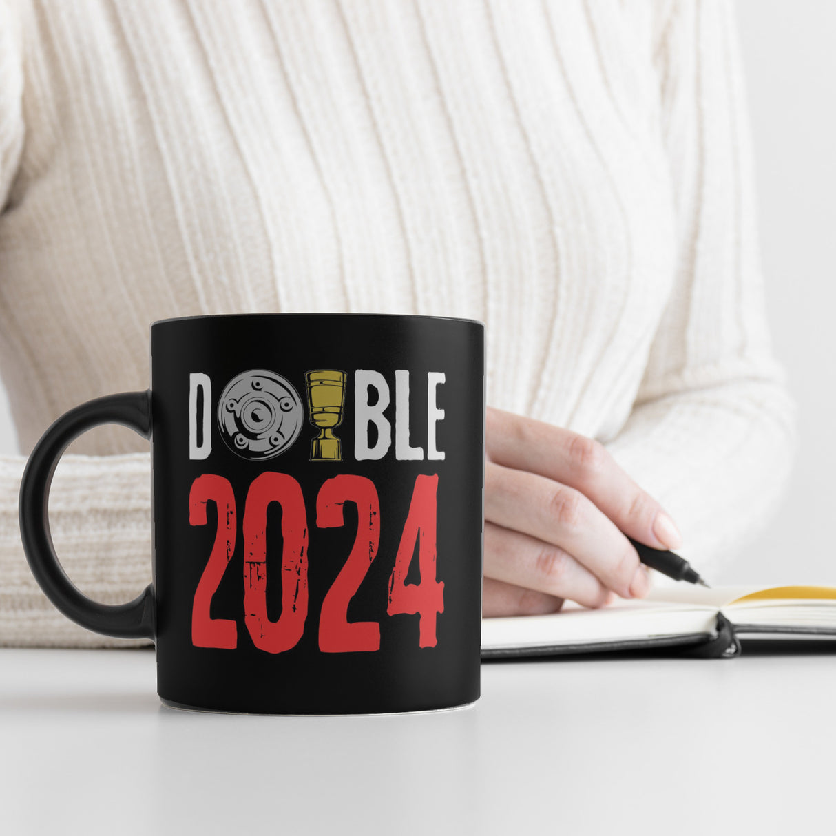 Leverkusen Double-Sieger Tasse in Schwarz mit Spruch Double 2024