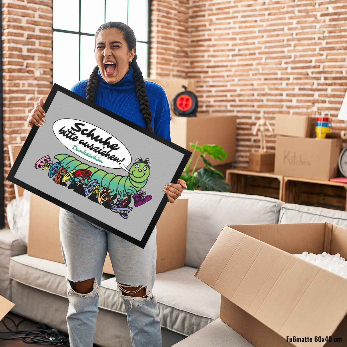 Tausendfüßler Fußmatte in 35x50 cm mit Spruch Schuhe bitte ausziehen - Dankeschön