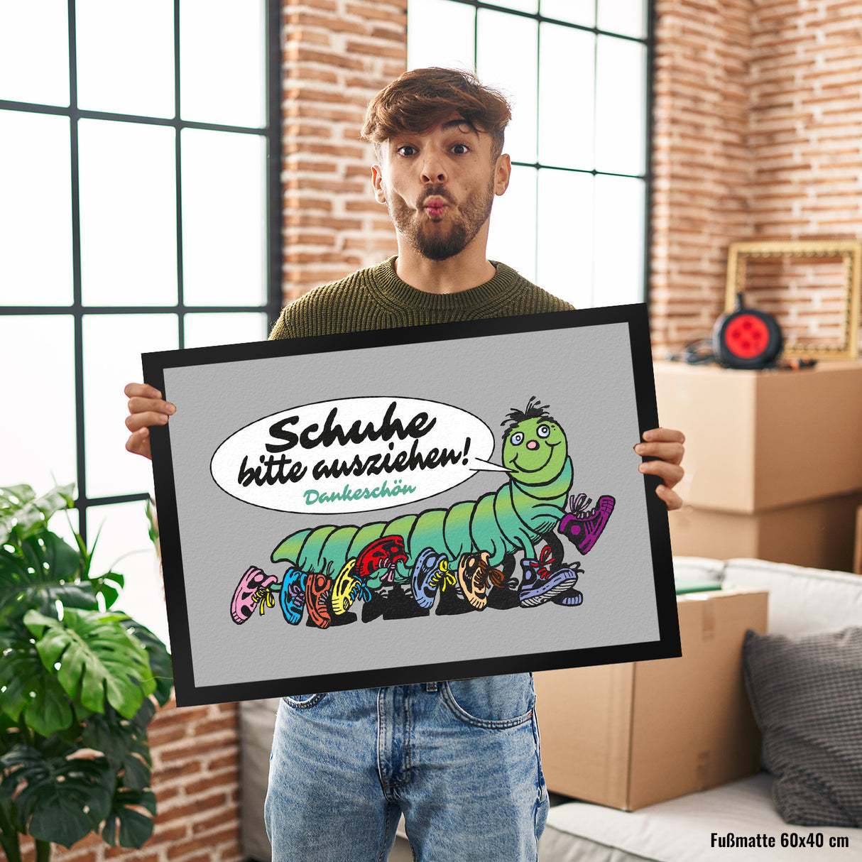 Tausendfüßler Fußmatte in 35x50 cm mit Spruch Schuhe bitte ausziehen - Dankeschön