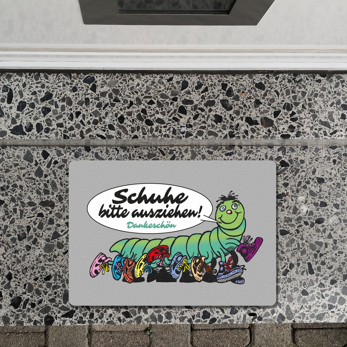 Tausendfüßler Fußmatte in 35x50 cm ohne Rand mit Spruch Schuhe bitte ausziehen - Dankeschön