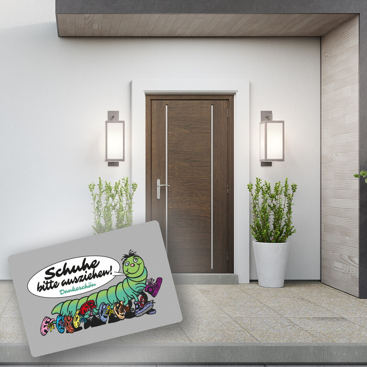 Tausendfüßler Fußmatte in 35x50 cm ohne Rand mit Spruch Schuhe bitte ausziehen - Dankeschön