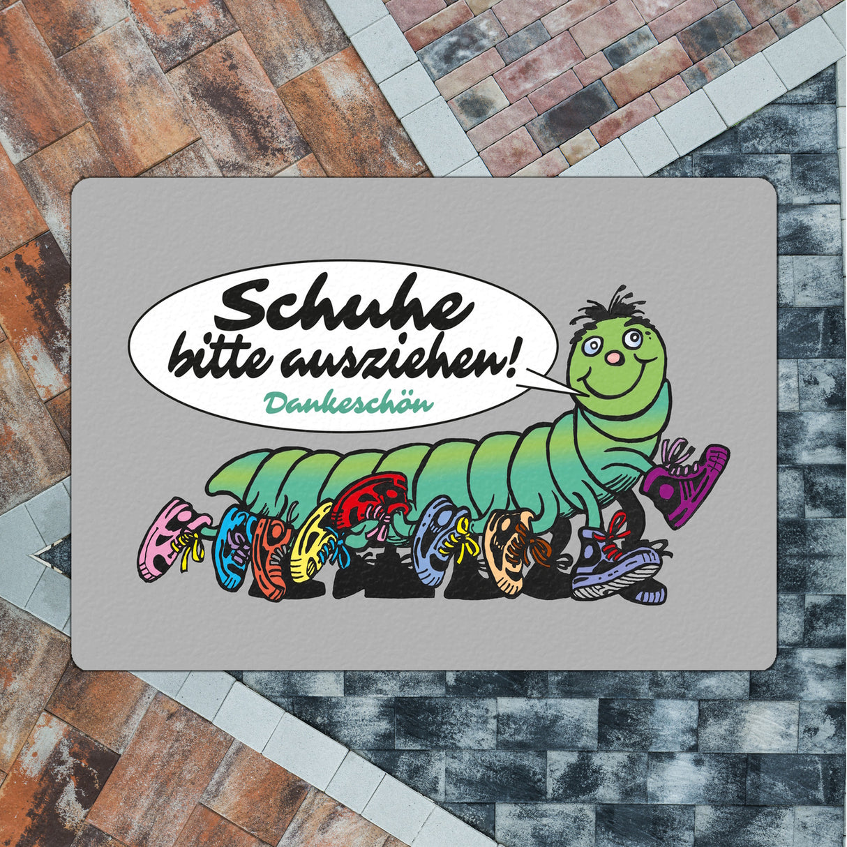 Tausendfüßler Fußmatte in 35x50 cm ohne Rand mit Spruch Schuhe bitte ausziehen - Dankeschön