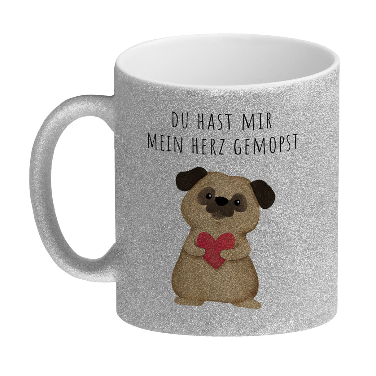 Mops mit Herz Kaffeebecher mit Spruch Du hast mir mein Herz gemopst