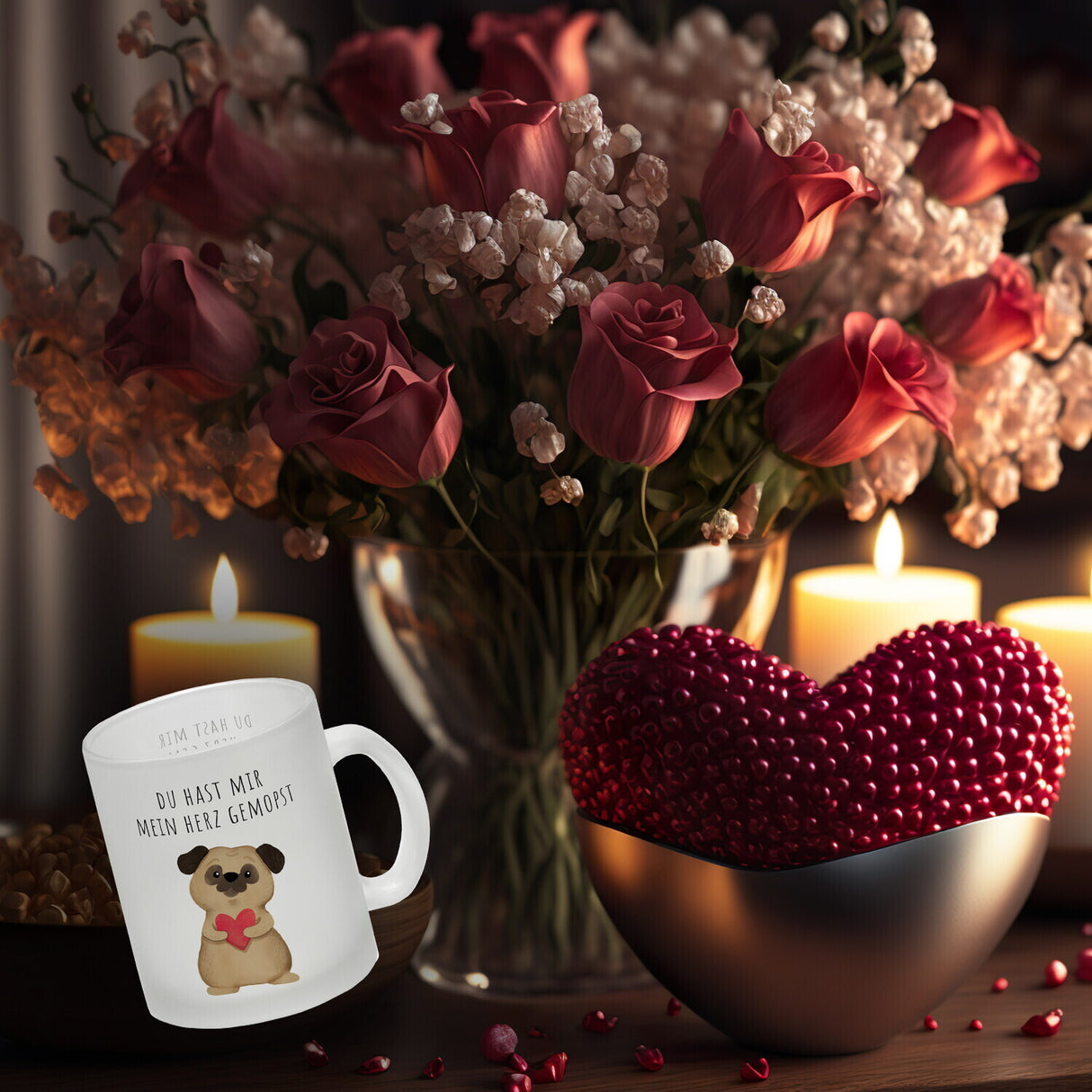 Mops mit Herz Kaffeebecher mit Spruch Du hast mir mein Herz gemopst