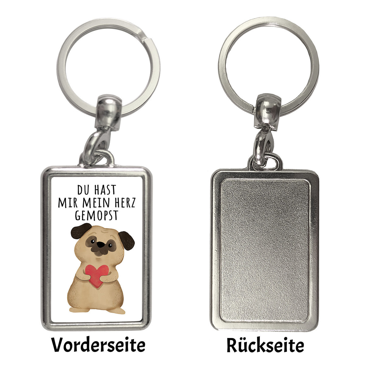 Mops mit Herz Schlüsselanhänger mit Spruch Du hast mir mein Herz gemopst