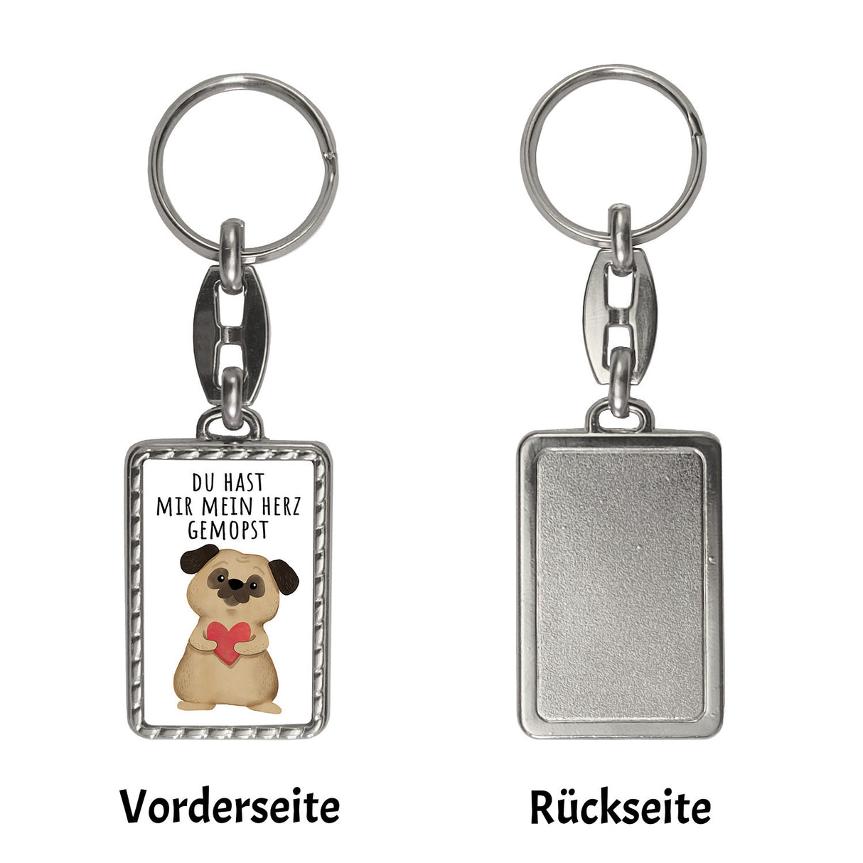 Mops mit Herz Schlüsselanhänger mit Spruch Du hast mir mein Herz gemopst