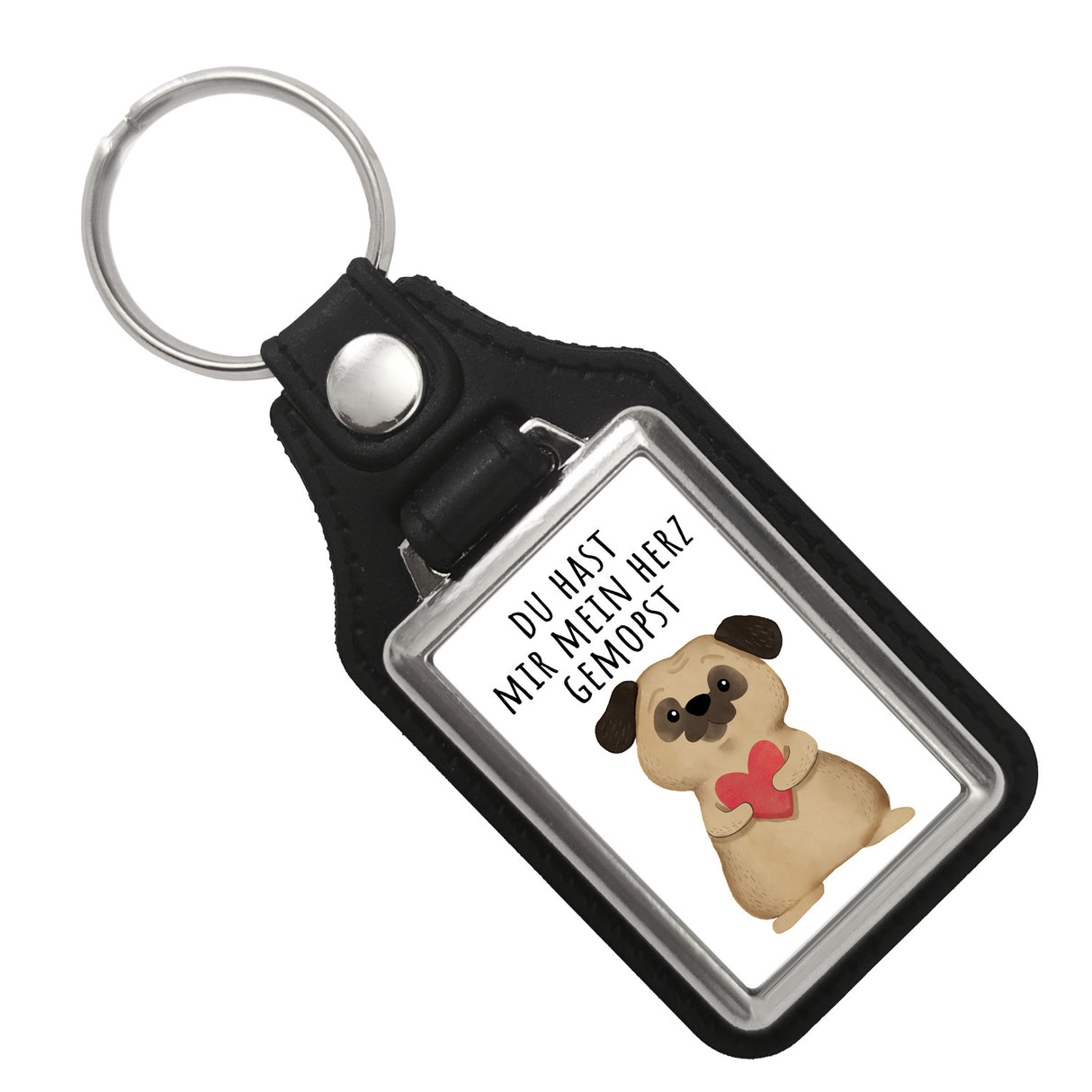 Mops mit Herz Schlüsselanhänger mit Spruch Du hast mir mein Herz gemopst