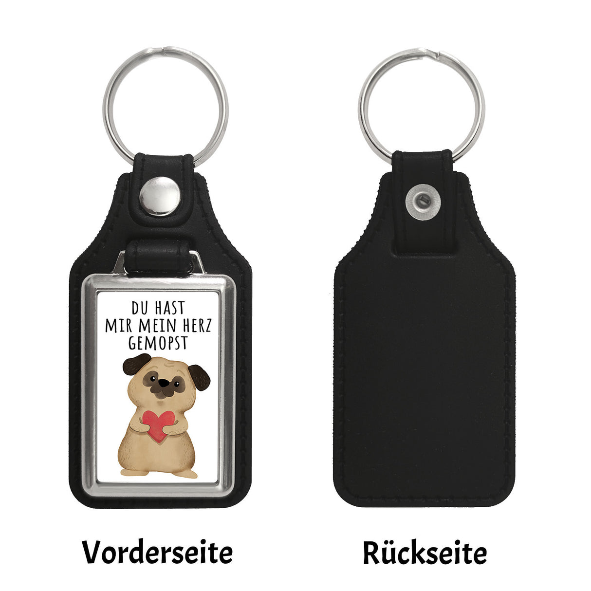 Mops mit Herz Schlüsselanhänger mit Spruch Du hast mir mein Herz gemopst