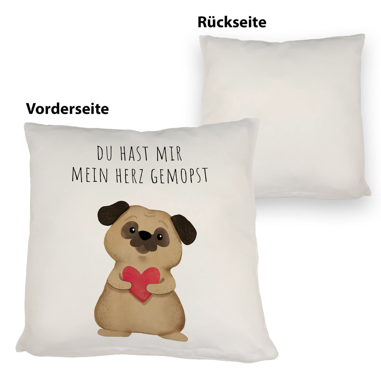 Mops mit Herz Kissen mit Spruch Du hast mir mein Herz gemopst