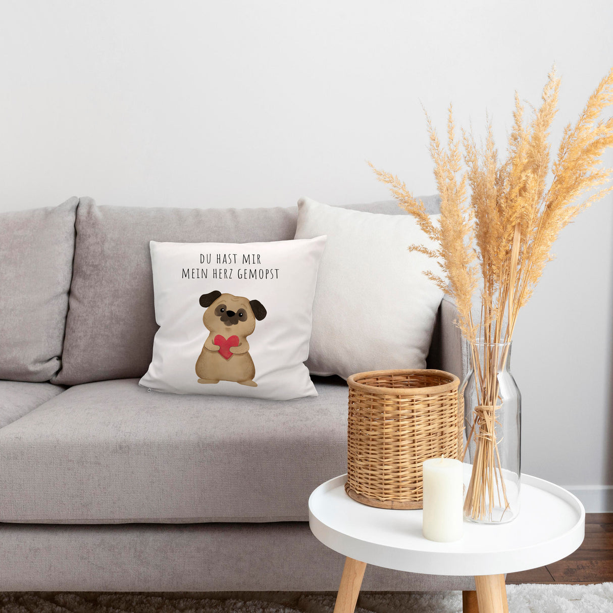 Mops mit Herz Kissen mit Spruch Du hast mir mein Herz gemopst
