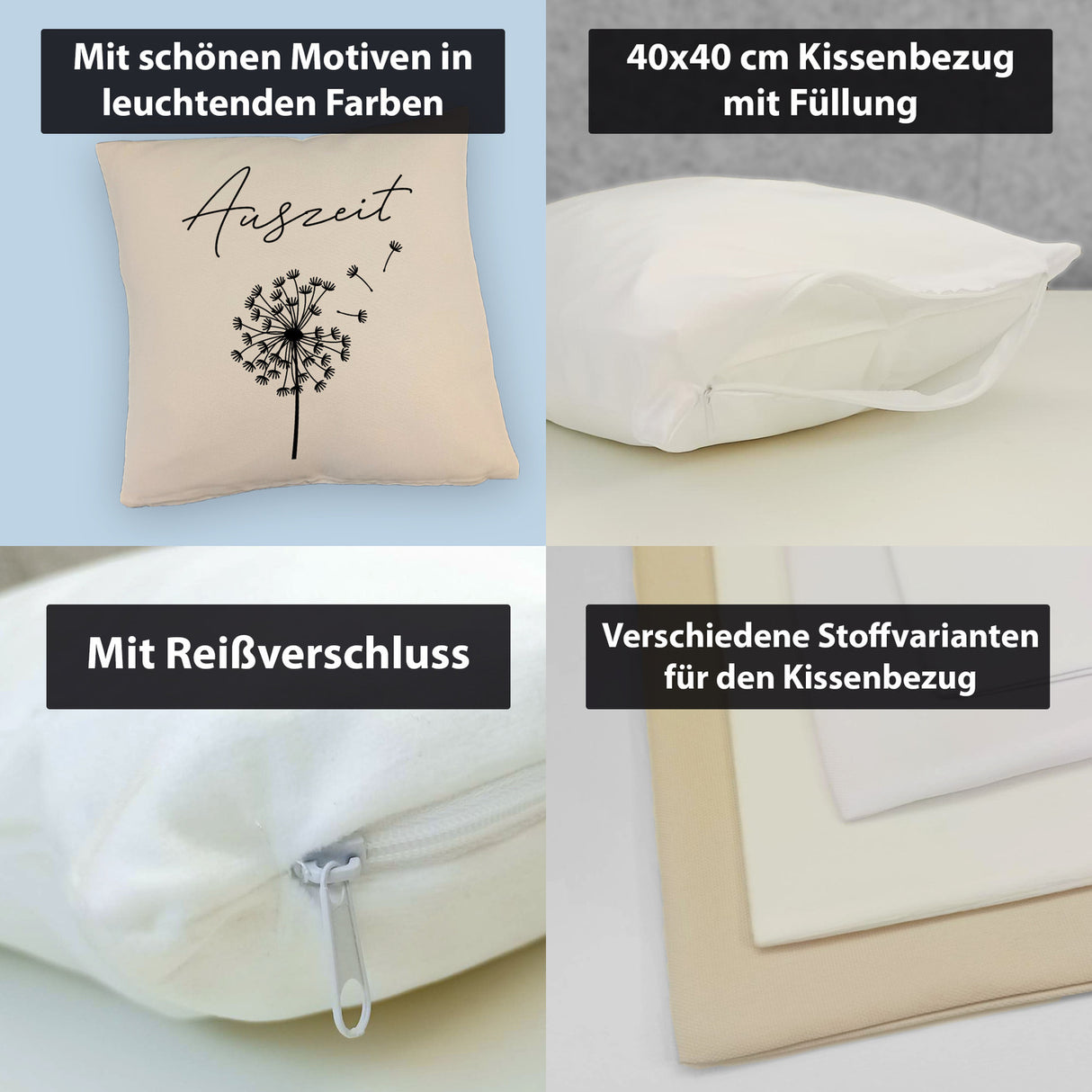 Pusteblume Kissen mit Spruch Auszeit