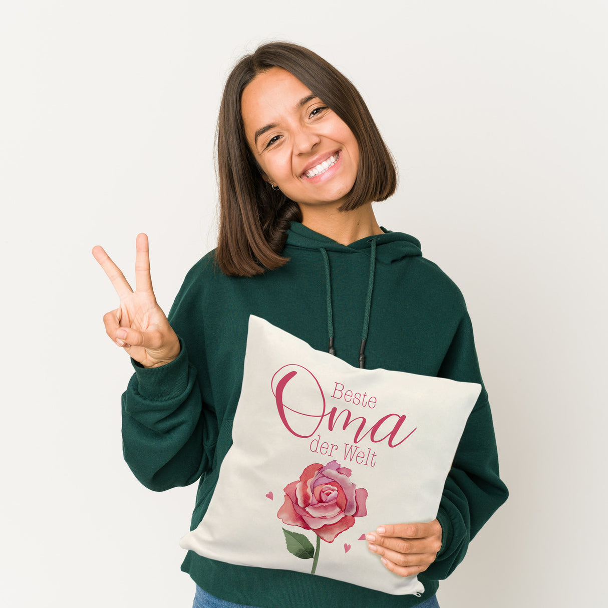 Rose Kissen mit Spruch Beste Oma der Welt