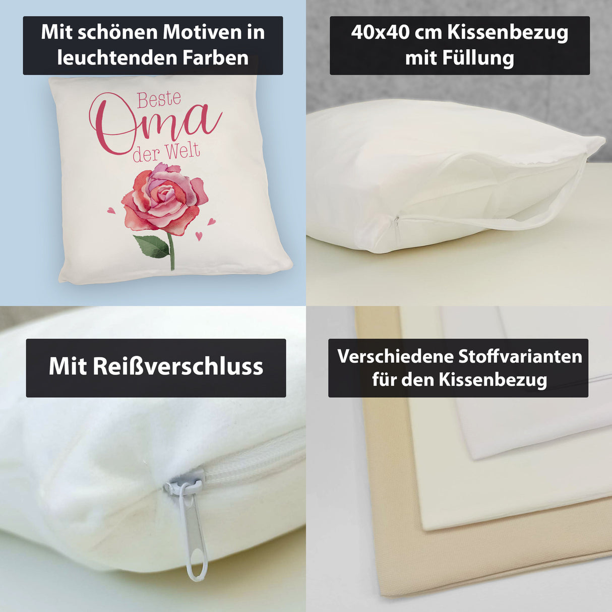 Rose Kissen mit Spruch Beste Oma der Welt