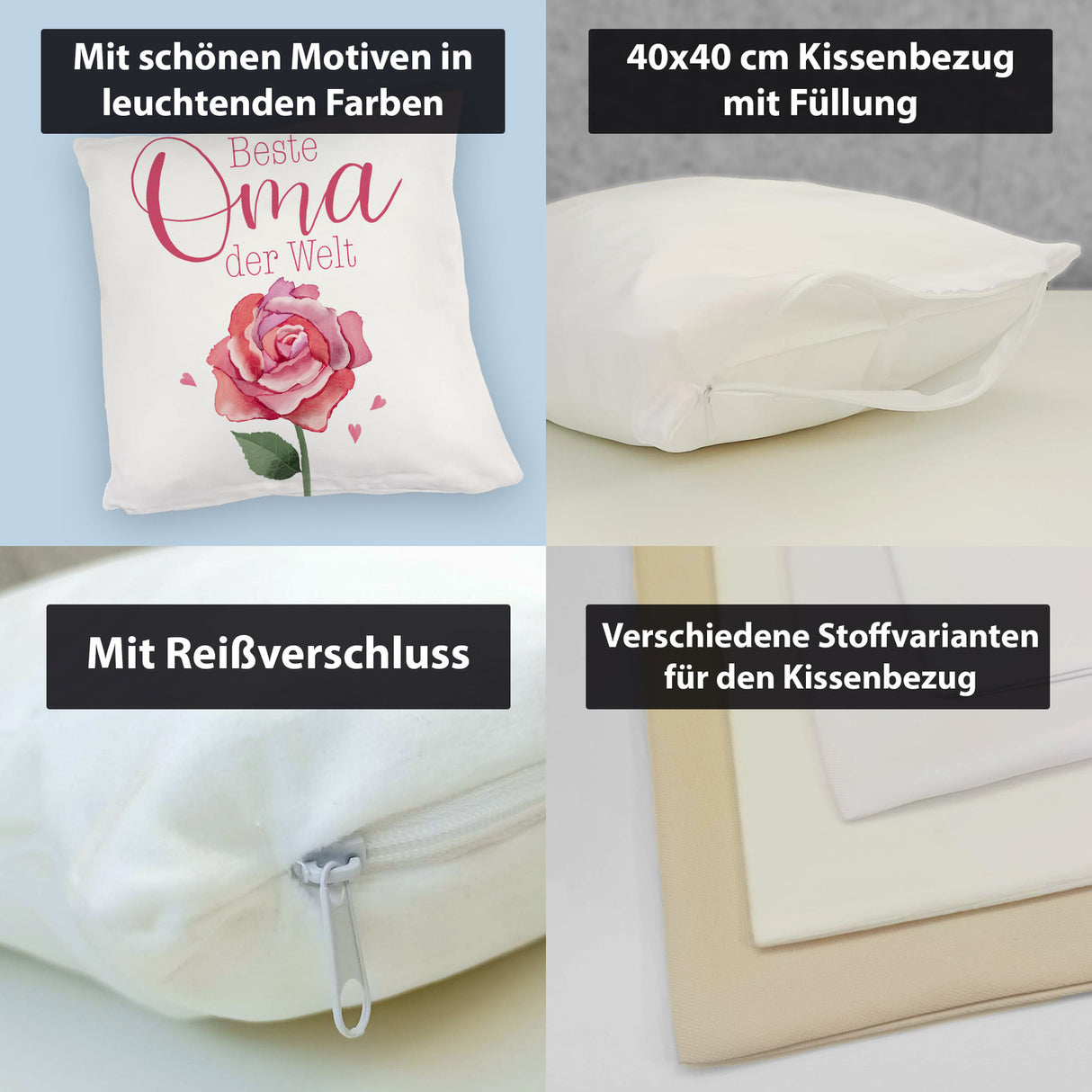 Rose Kissen mit Spruch Beste Oma der Welt