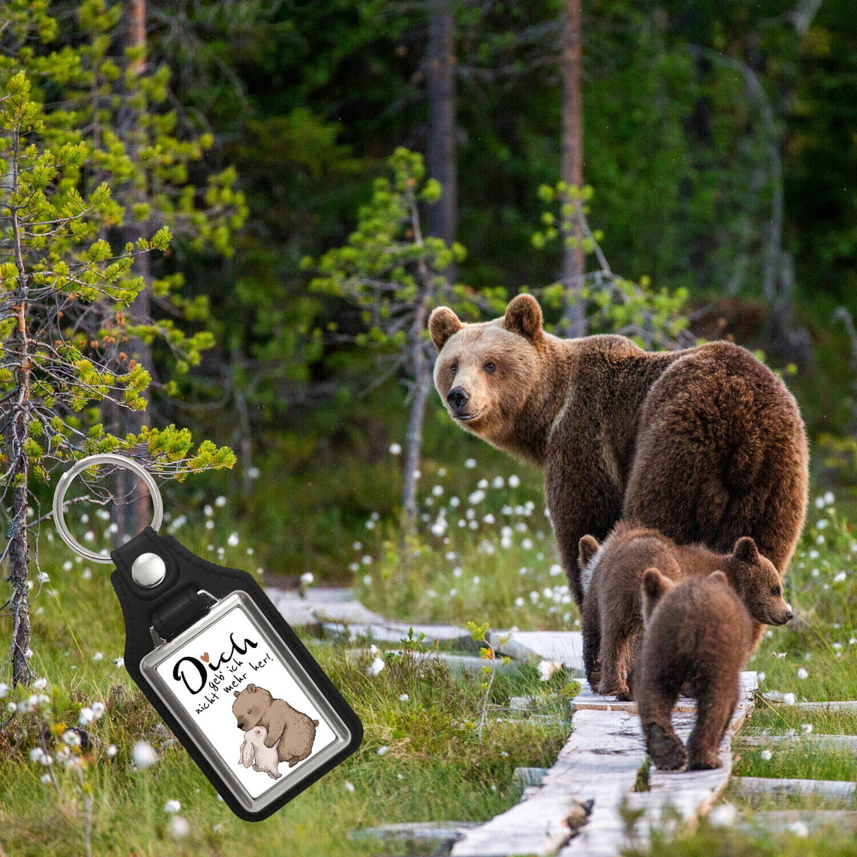 Hase und Bär Schlüsselanhänger mit Spruch Dich geb‘ ich nicht mehr her