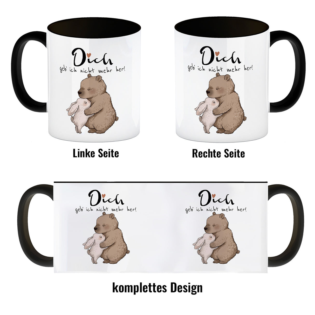 Hase und Bär Kaffeebecher mit Spruch Dich geb ich nicht mehr her