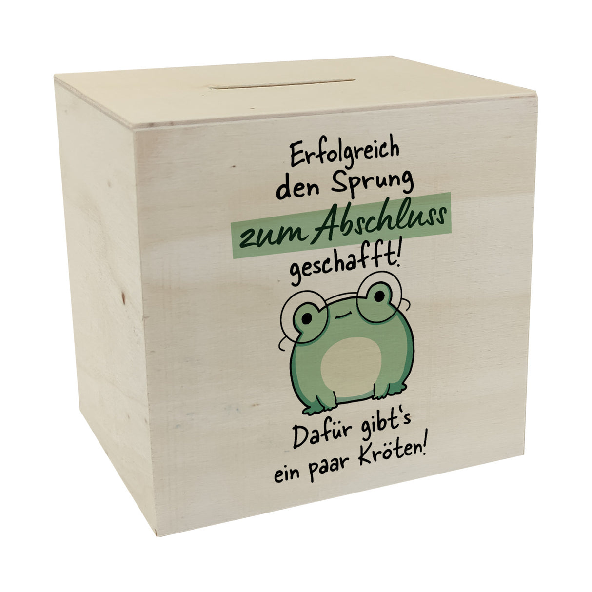 Frosch mit Brille Spardose mit Spruch Abschluss geschafft - dafür Kröten