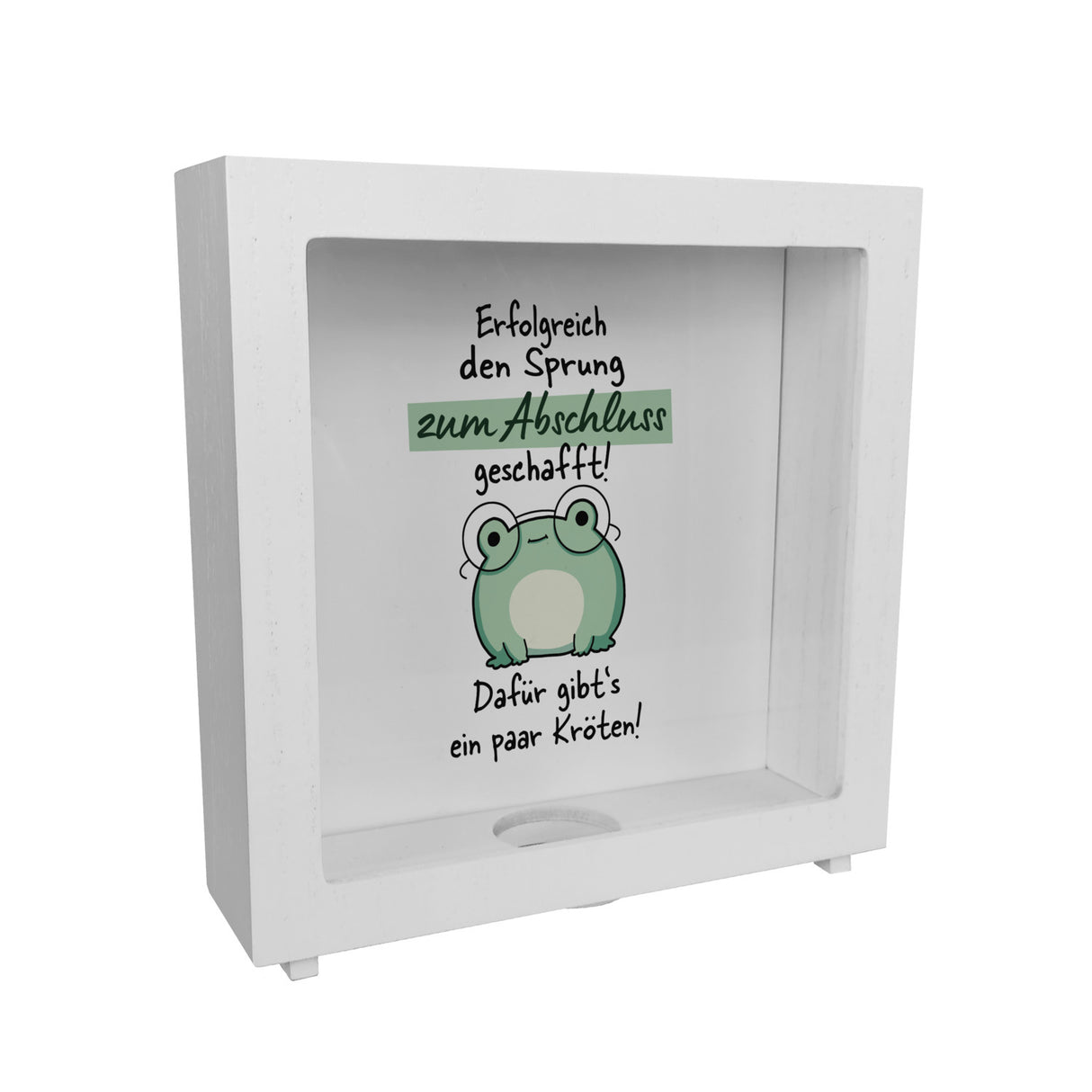 Frosch mit Brille Spardose mit Spruch Abschluss geschafft - dafür Kröten