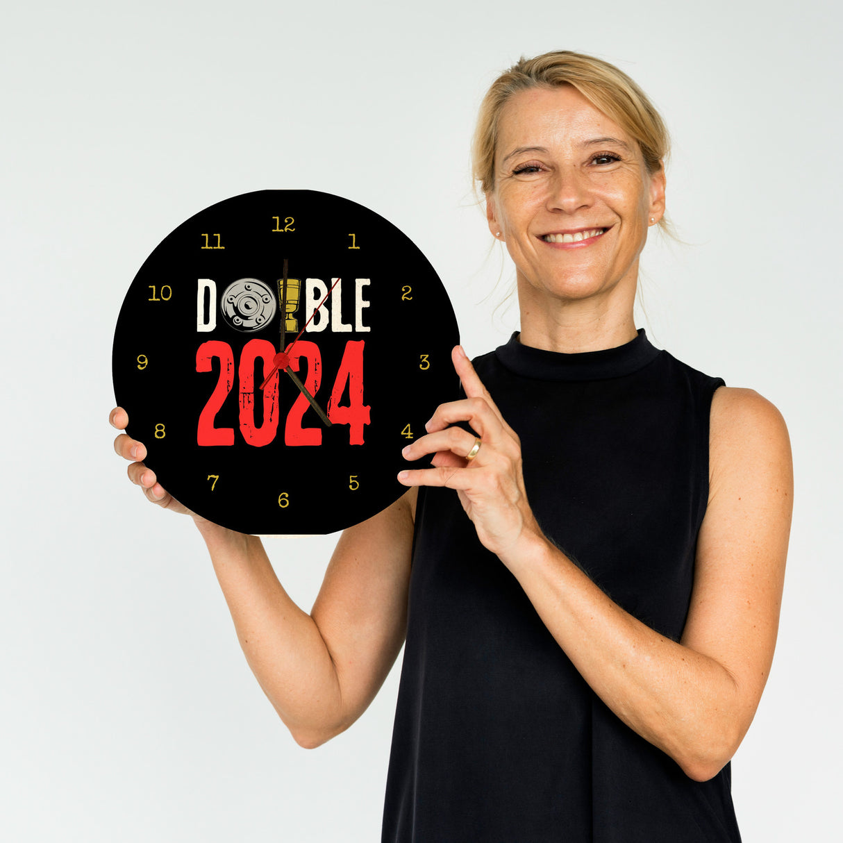 Leverkusen Double-Sieger Wanduhr mit Spruch Double 2024