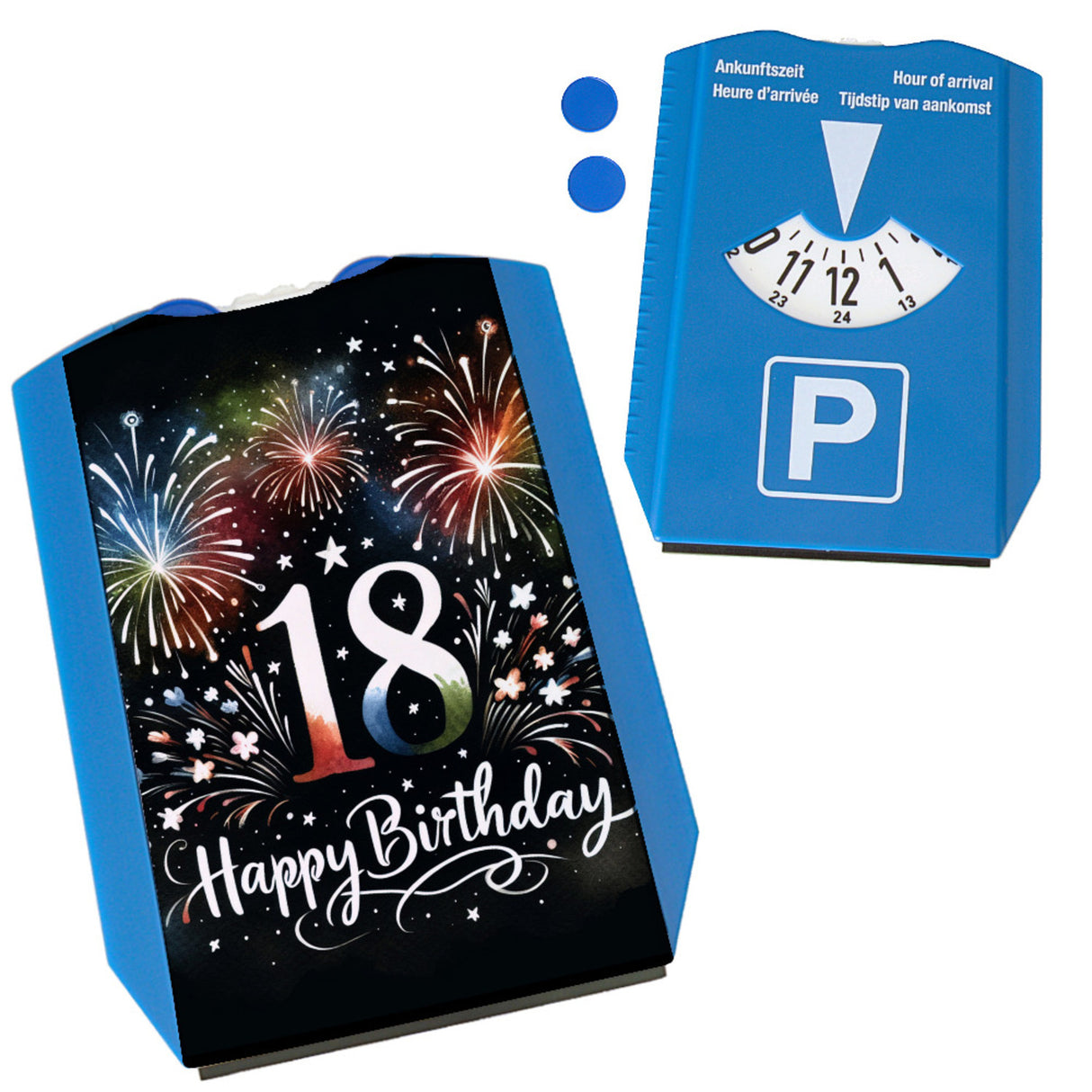 18. Geburtstag Feuerwerk Parkscheibe mit Spruch Happy Birthday 18