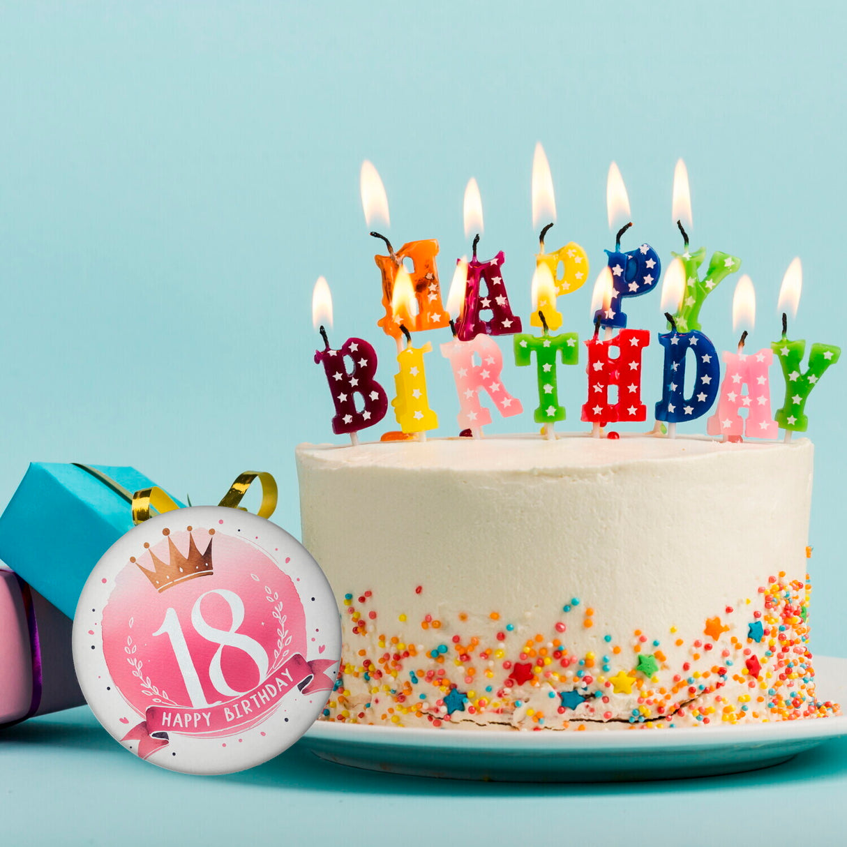 Happy Birthday 18 Krone Magnet rund