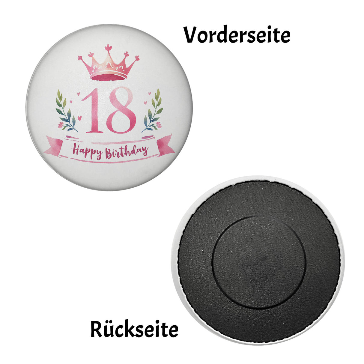 Happy Birthday 18 Krone Magnet rund