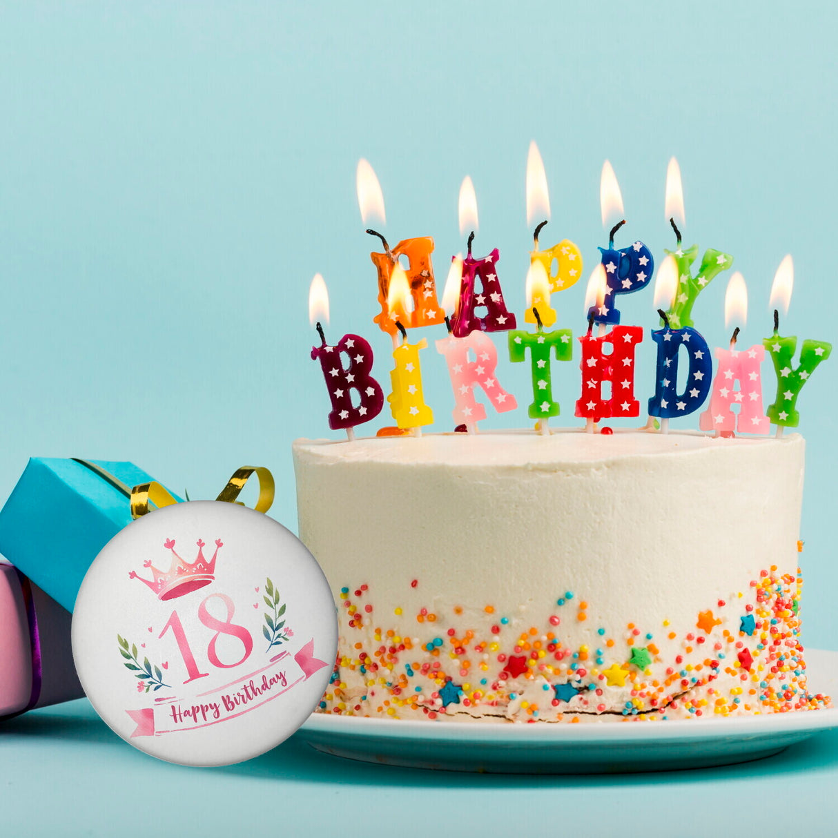 Happy Birthday 18 Krone Magnet rund