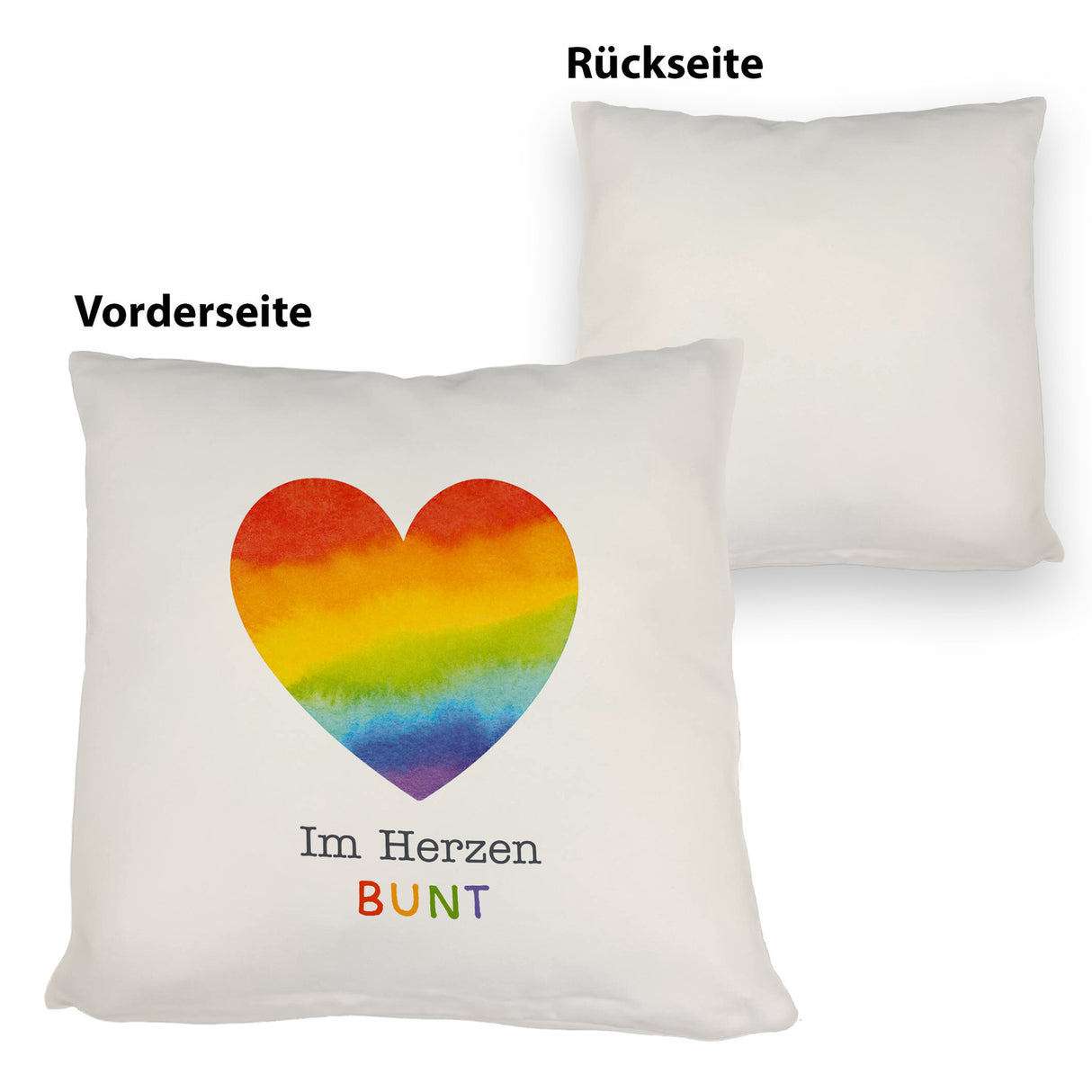 Regenbogenherz Kissen mit Spruch Im Herzen bunt