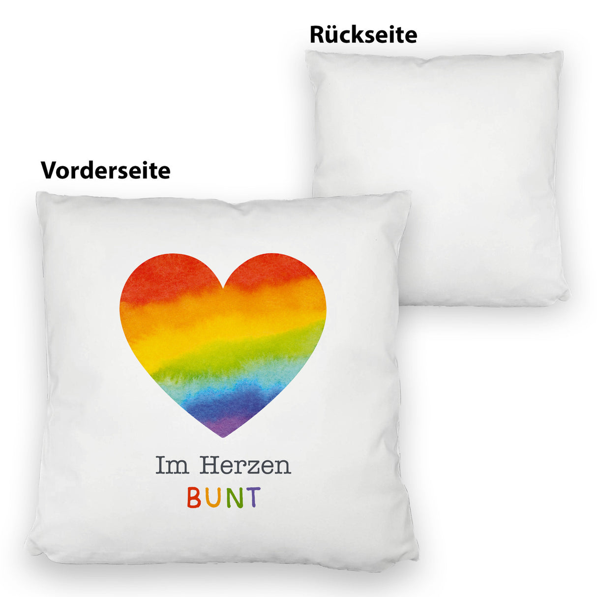 Regenbogenherz Kissen mit Spruch Im Herzen bunt