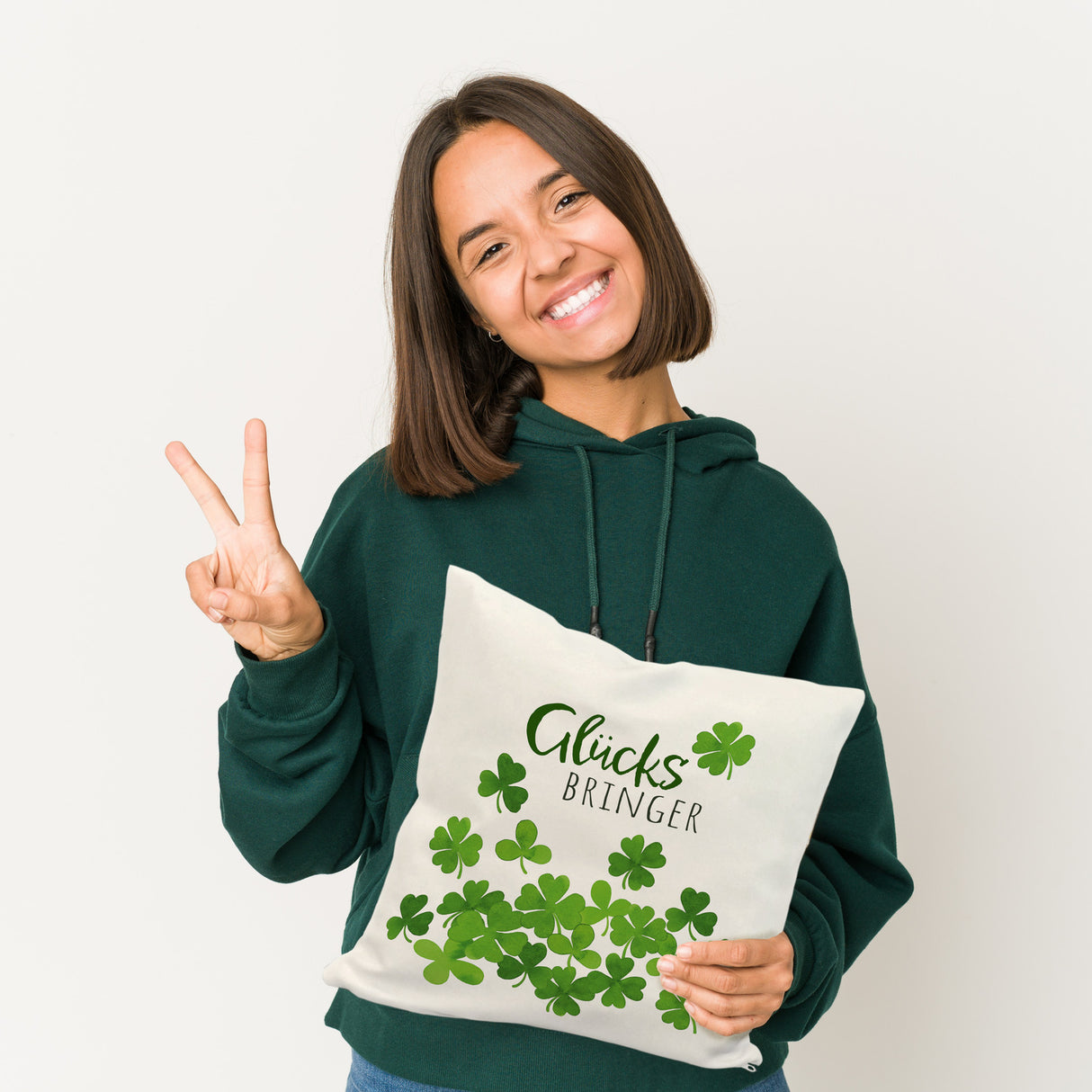 Klee Kissen mit Spruch Glücksbringer