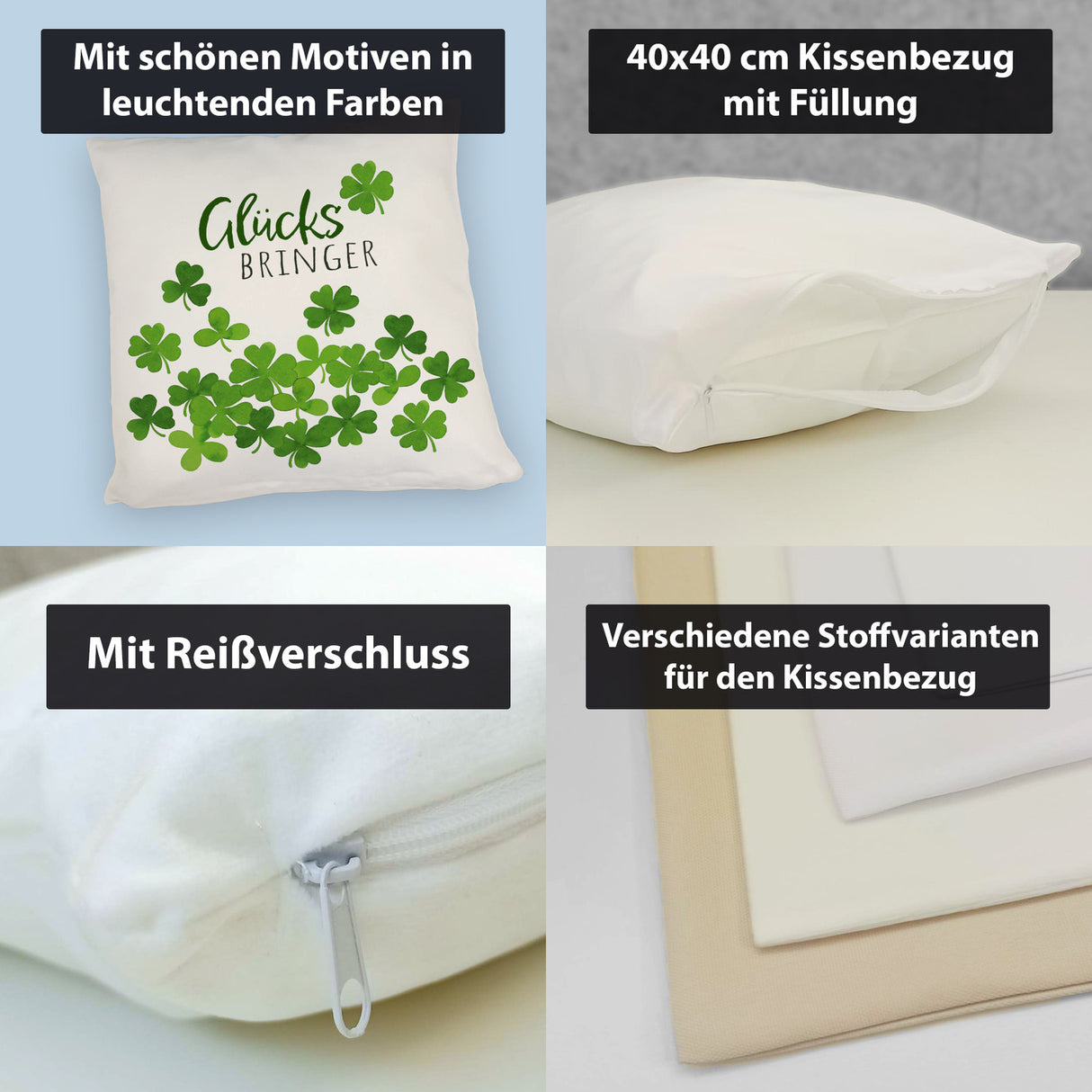Klee Kissen mit Spruch Glücksbringer