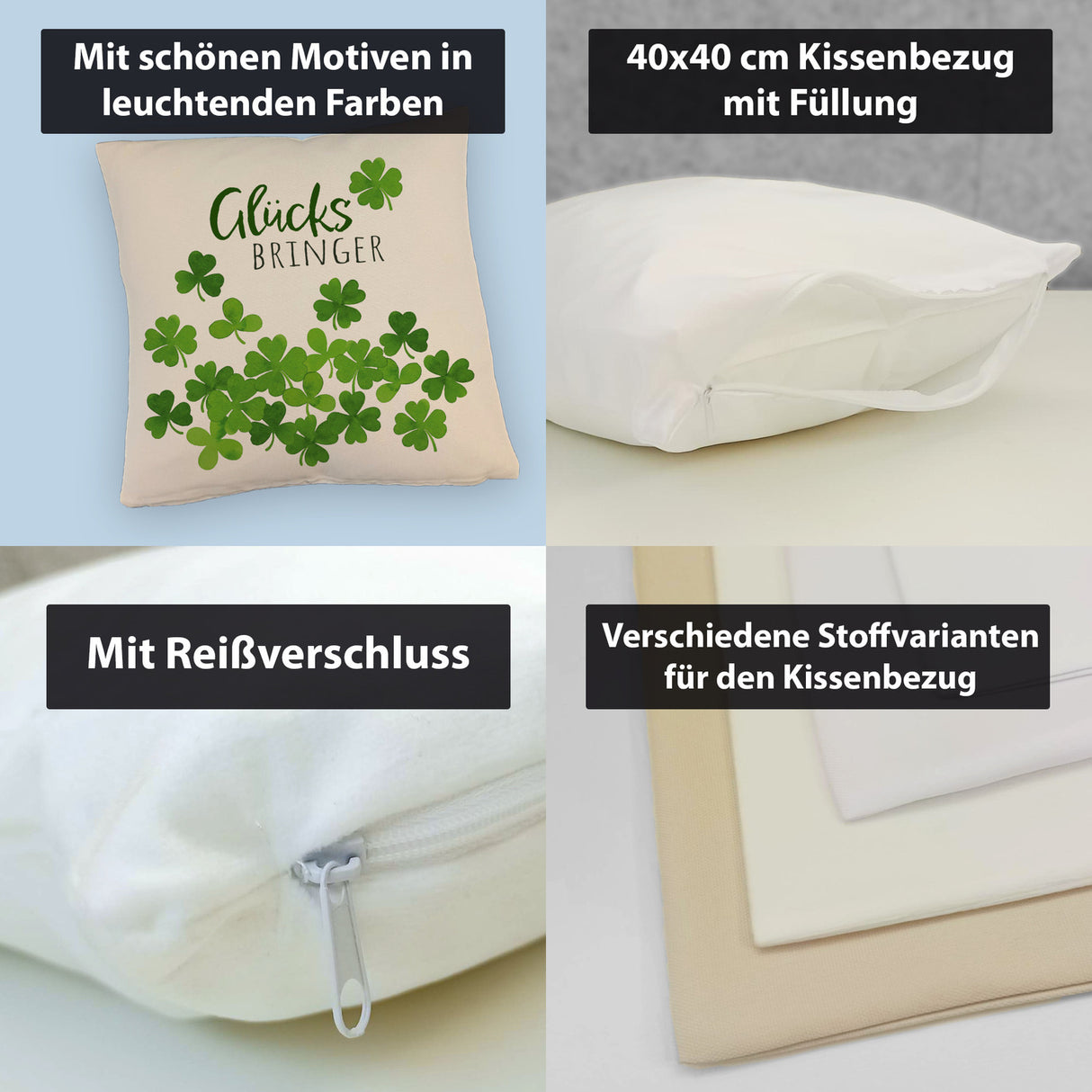 Klee Kissen mit Spruch Glücksbringer