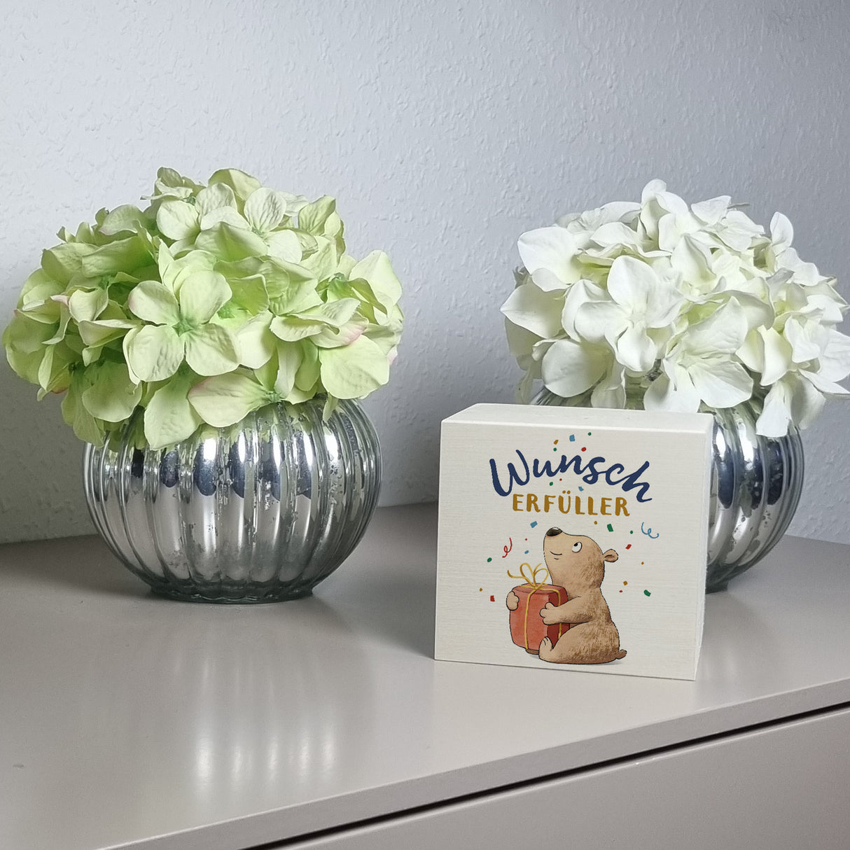 Bär mit Geschenk Spardose mit Spruch Wunscherfüller