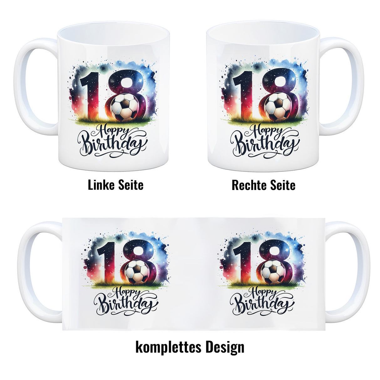 Happy Birthday 18 Fußball Kaffeebecher mit Spruch Happy Birthday 18