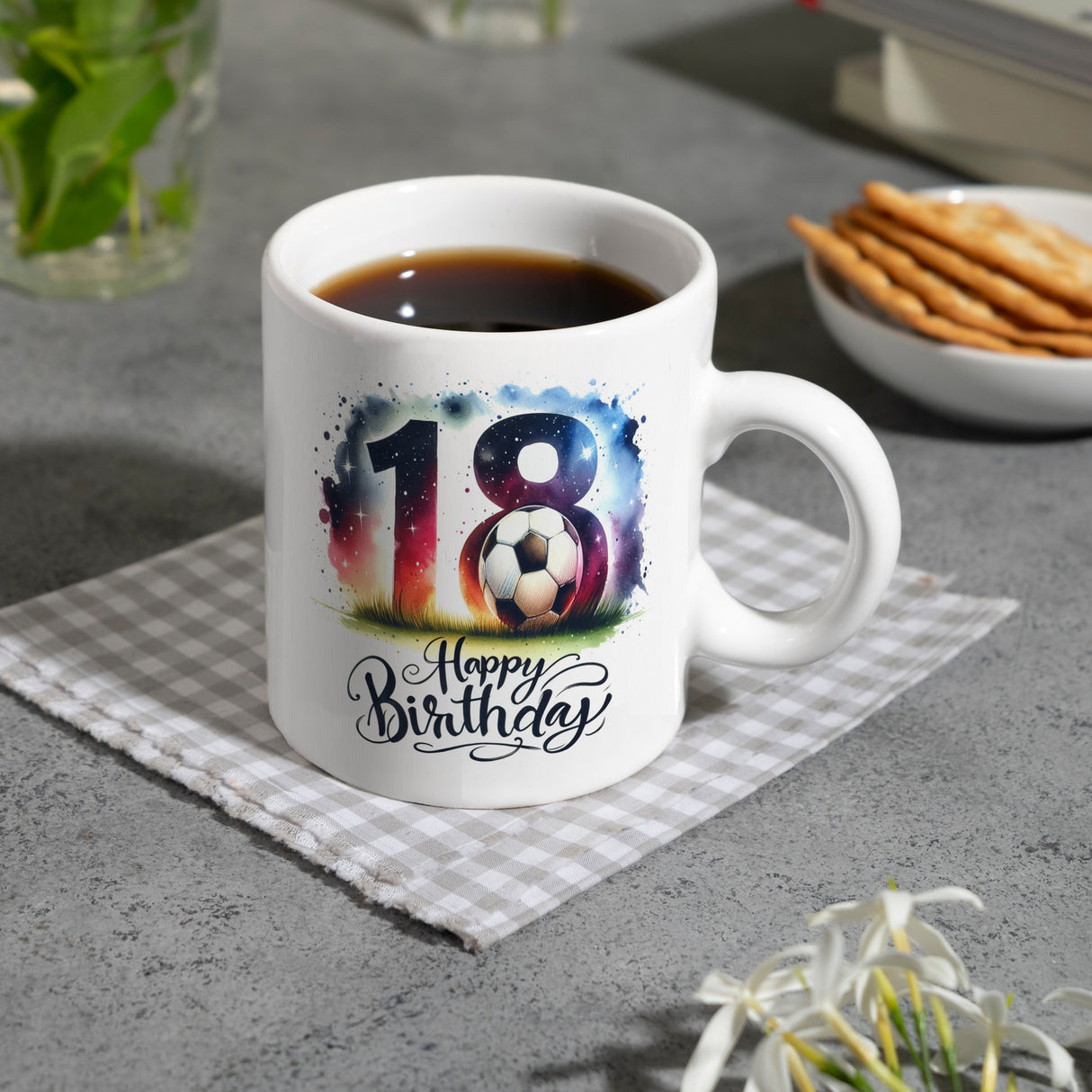 Happy Birthday 18 Fußball Kaffeebecher mit Spruch Happy Birthday 18